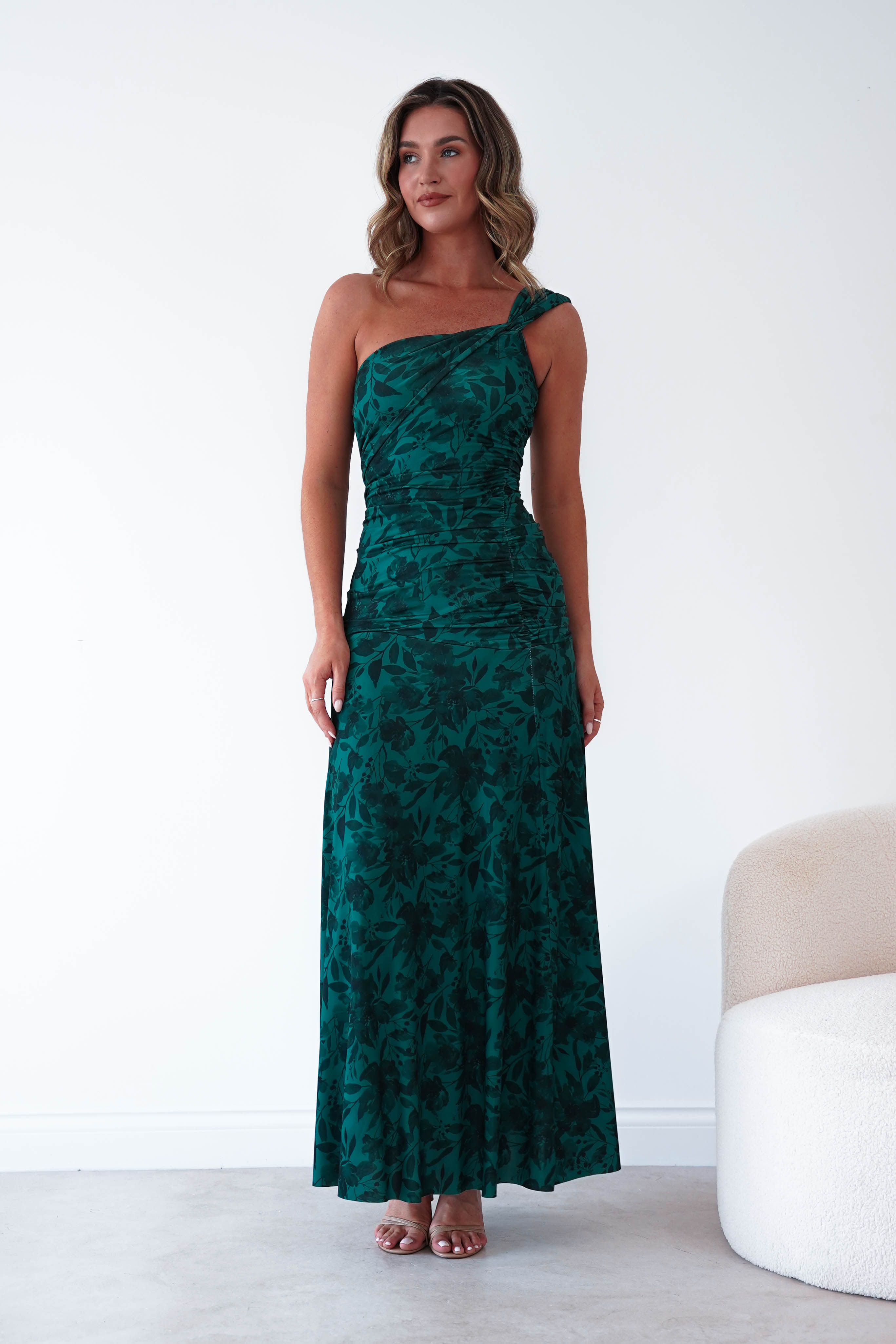 Oh Hello Clothing Women > Clothing > Dresses 1*DONE-ALBARAN- ALL ONE SIZE-Emerald Floral Ruched Maxi Skirt