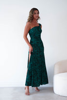 Oh Hello Clothing Women > Clothing > Dresses 1*DONE-ALBARAN- ALL ONE SIZE-Emerald Floral Ruched Maxi Skirt