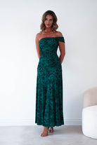 Oh Hello Clothing Women > Clothing > Dresses 1*DONE-ALBARAN- ALL ONE SIZE-Emerald Floral Ruched Maxi Skirt