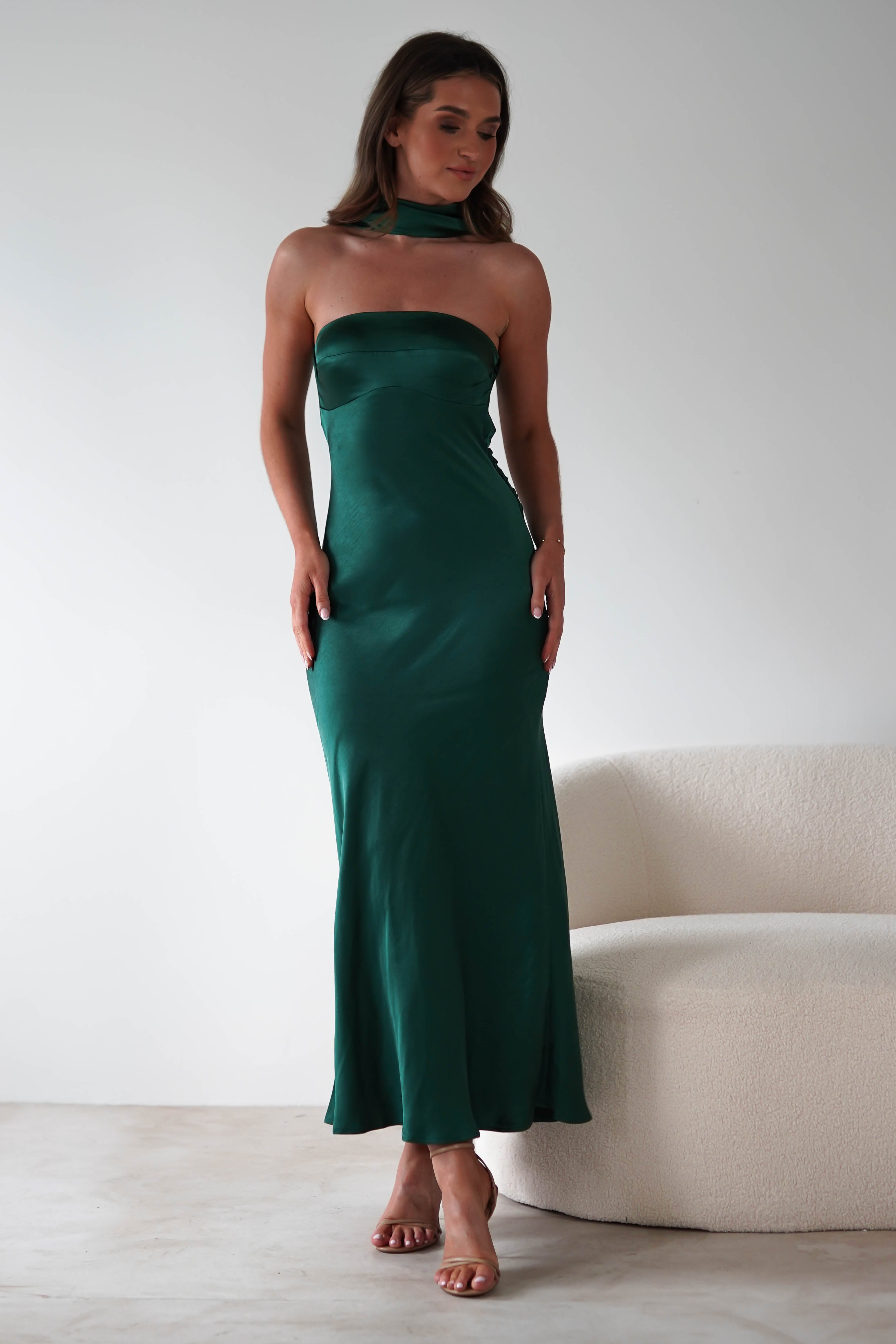 Alice Soft Satin Maxi Dress | Emerald Green