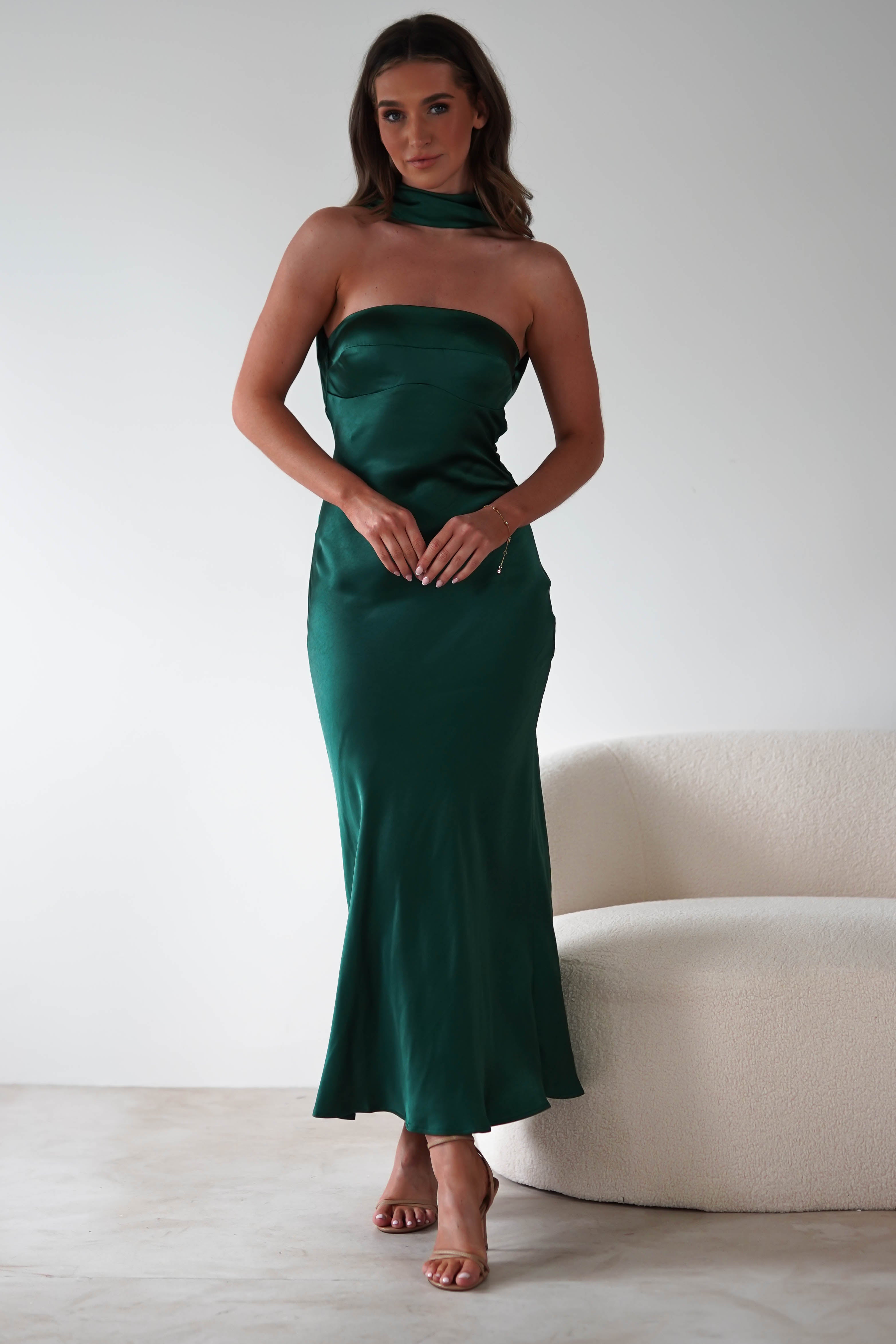 Alice Soft Satin Maxi Dress | Emerald Green