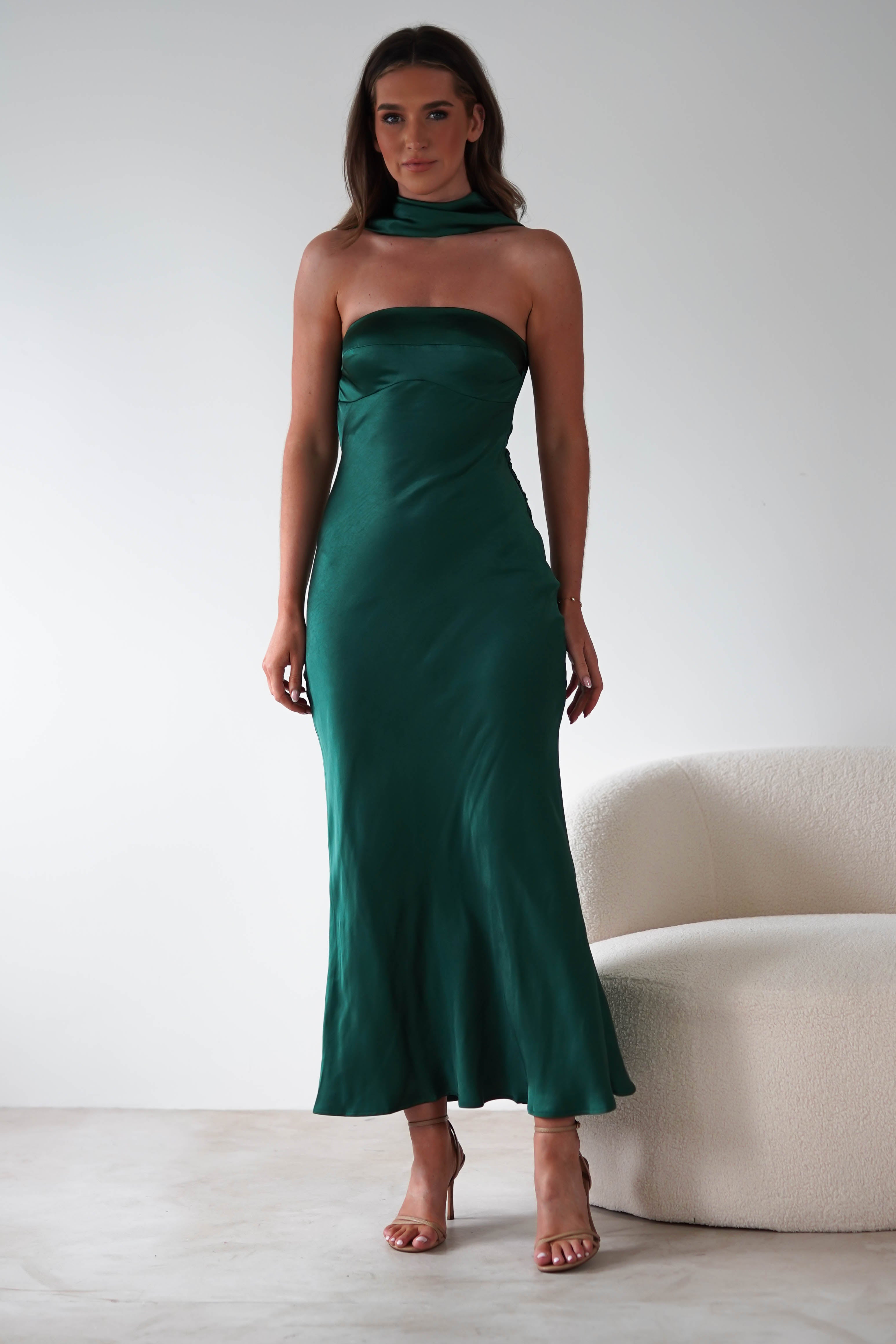 Alice Soft Satin Maxi Dress | Emerald Green