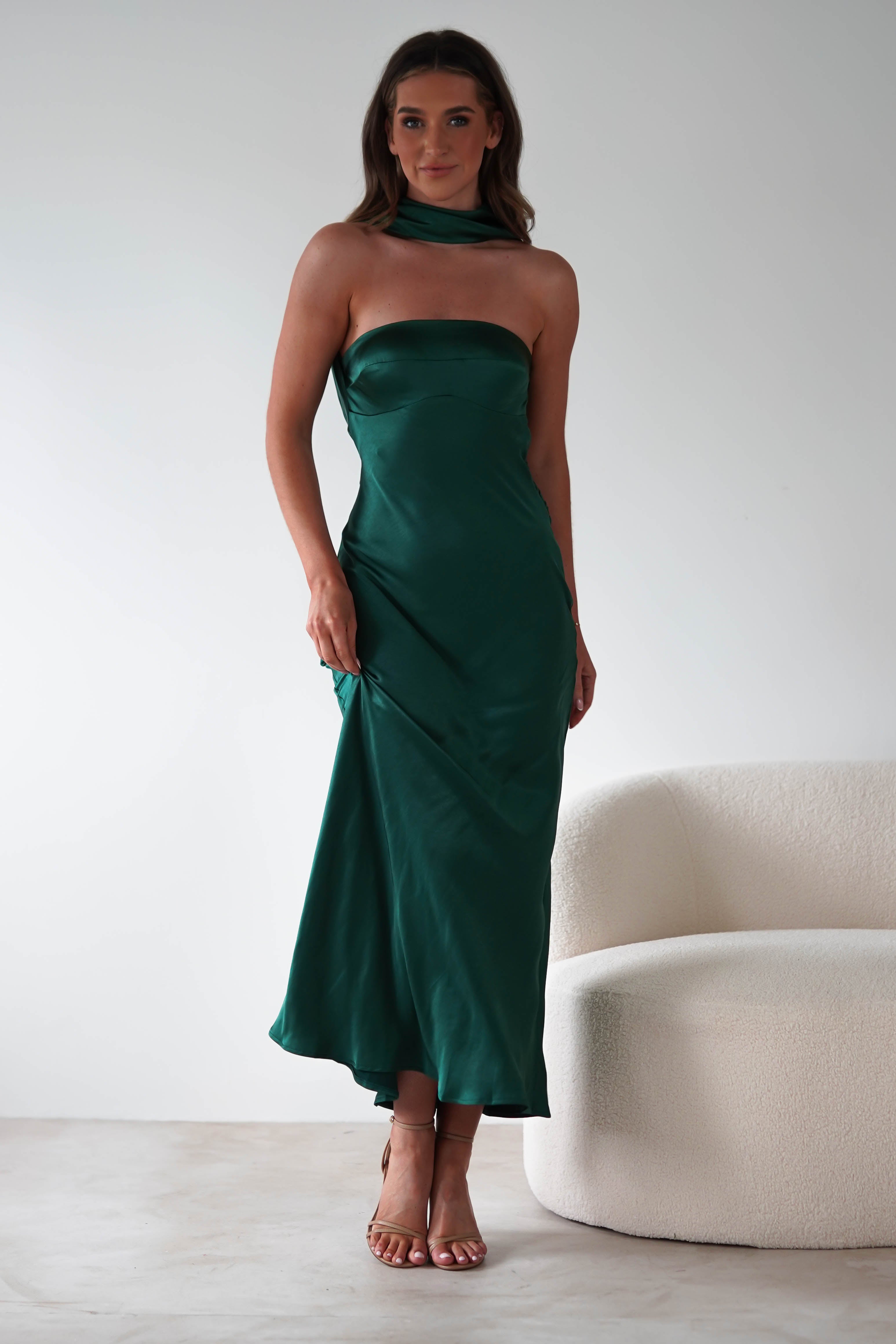 Alice Soft Satin Maxi Dress | Emerald Green