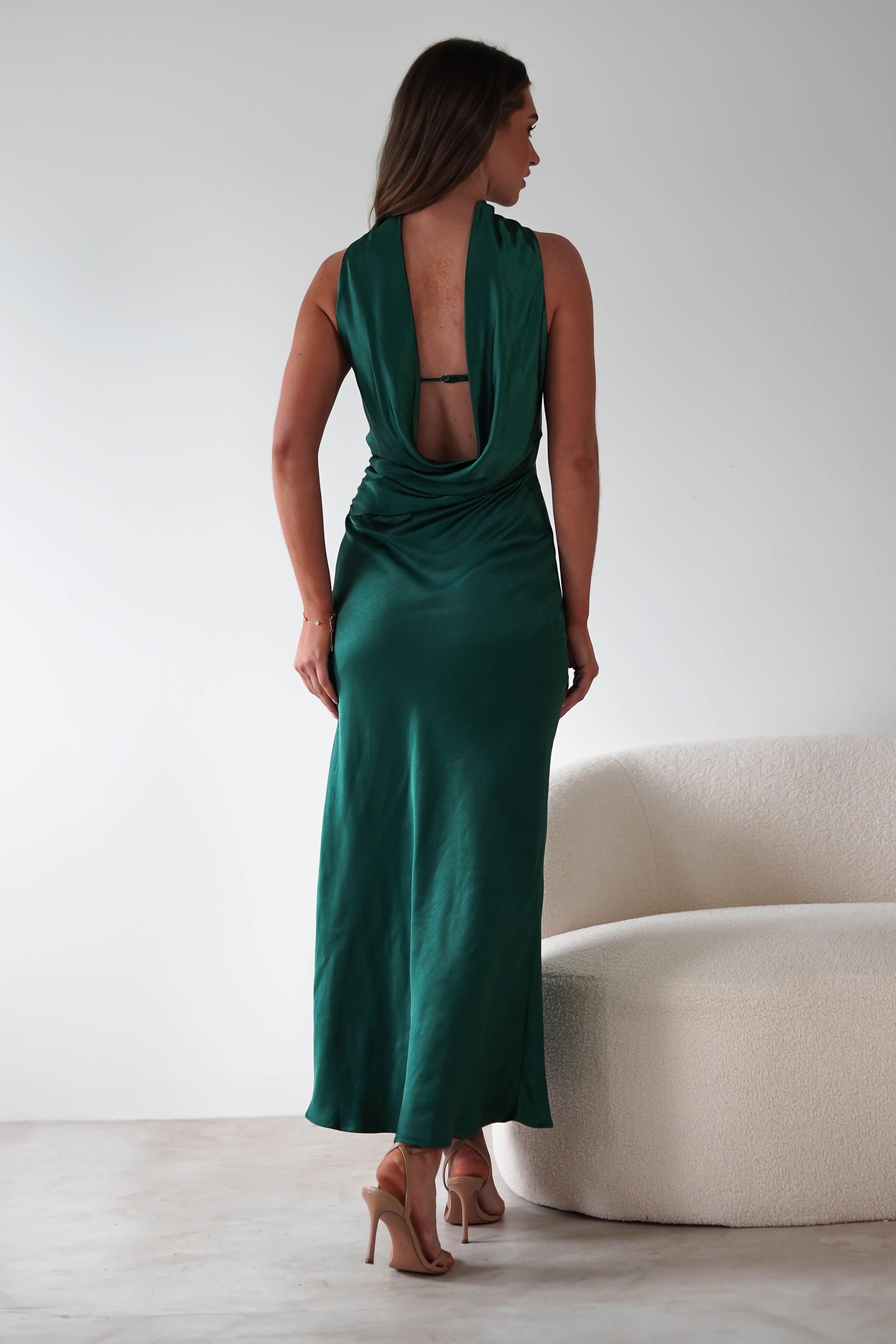 Alice Soft Satin Maxi Dress | Emerald Green