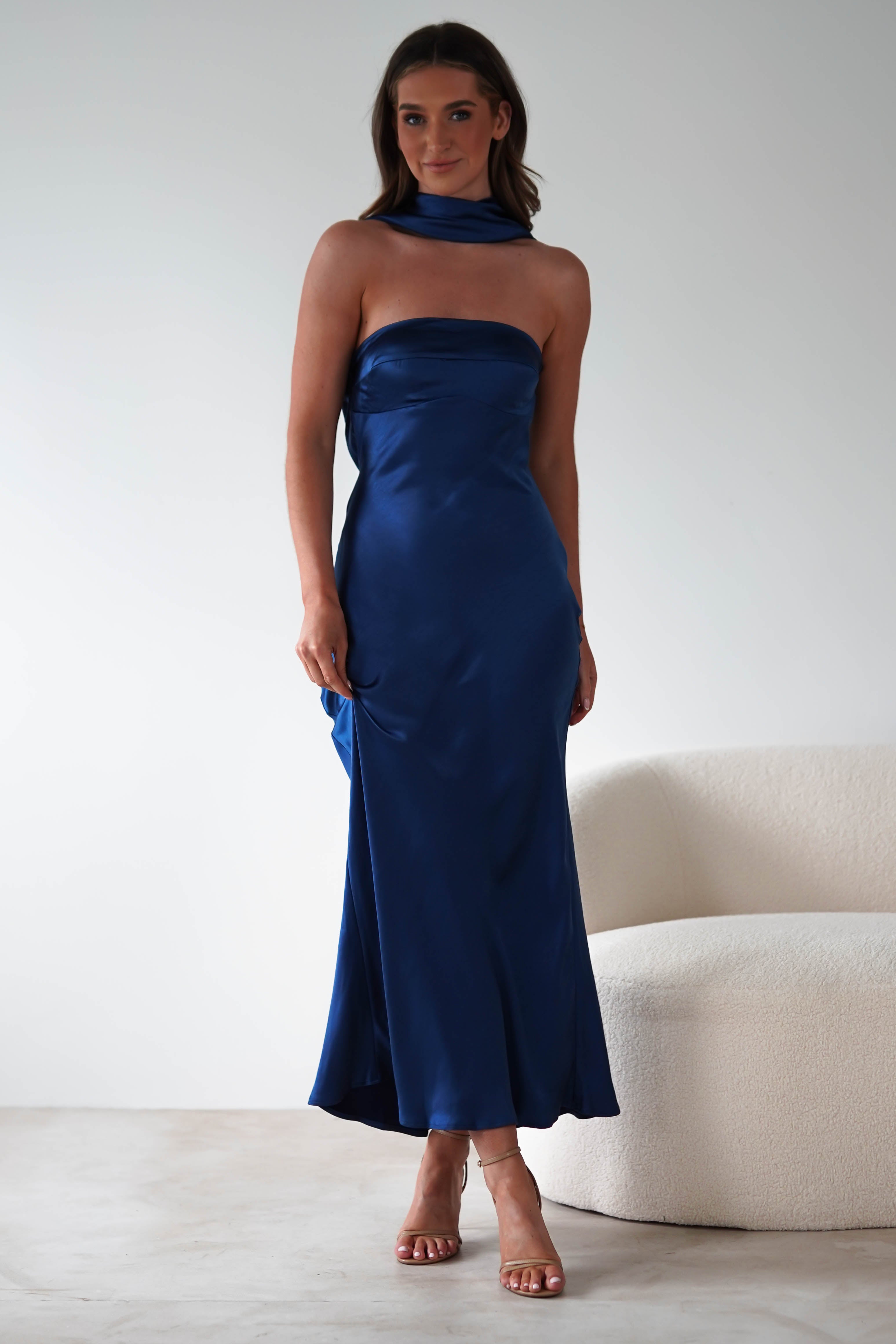 Alice Soft Satin Maxi Dress | Navy