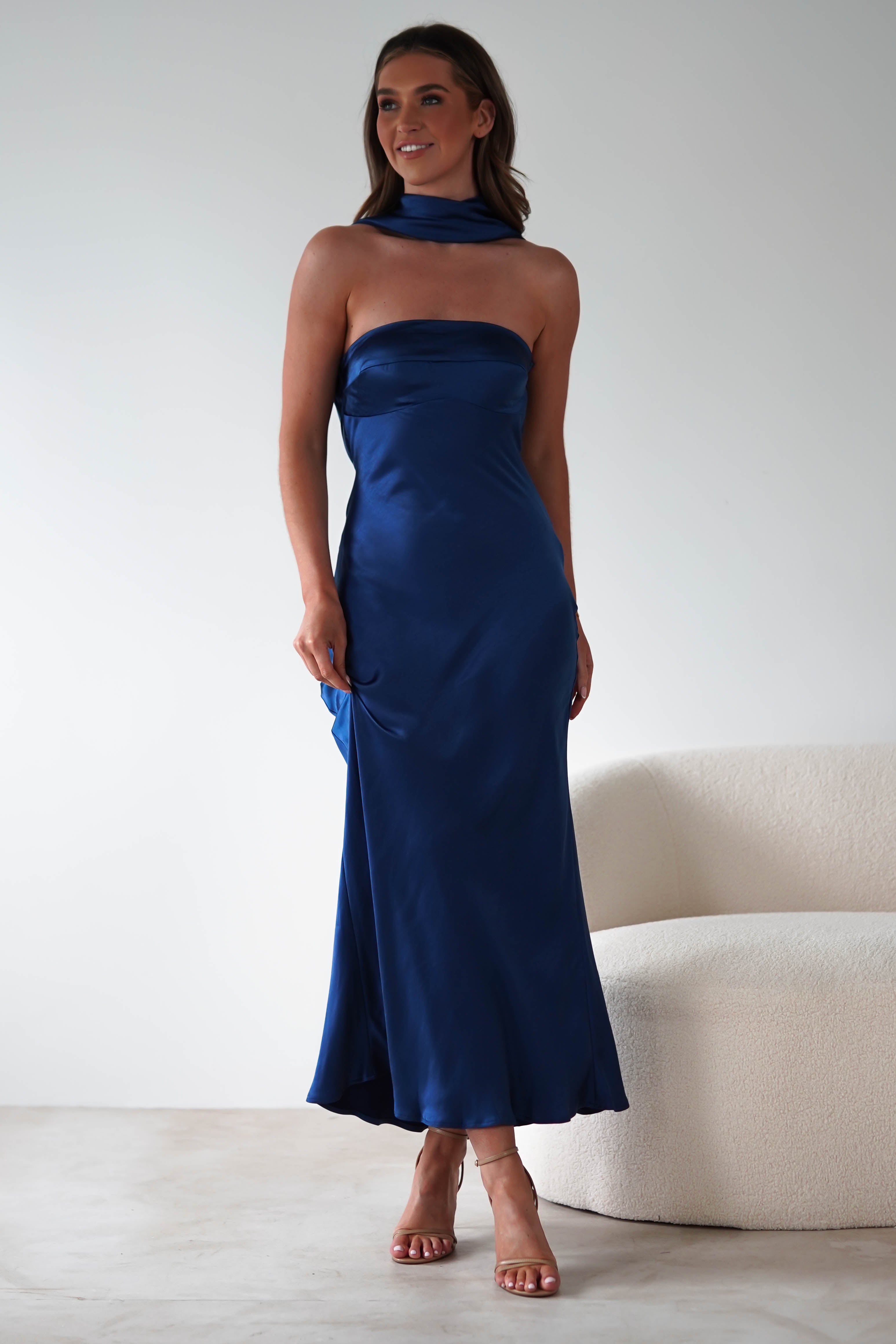 Alice Soft Satin Maxi Dress | Navy