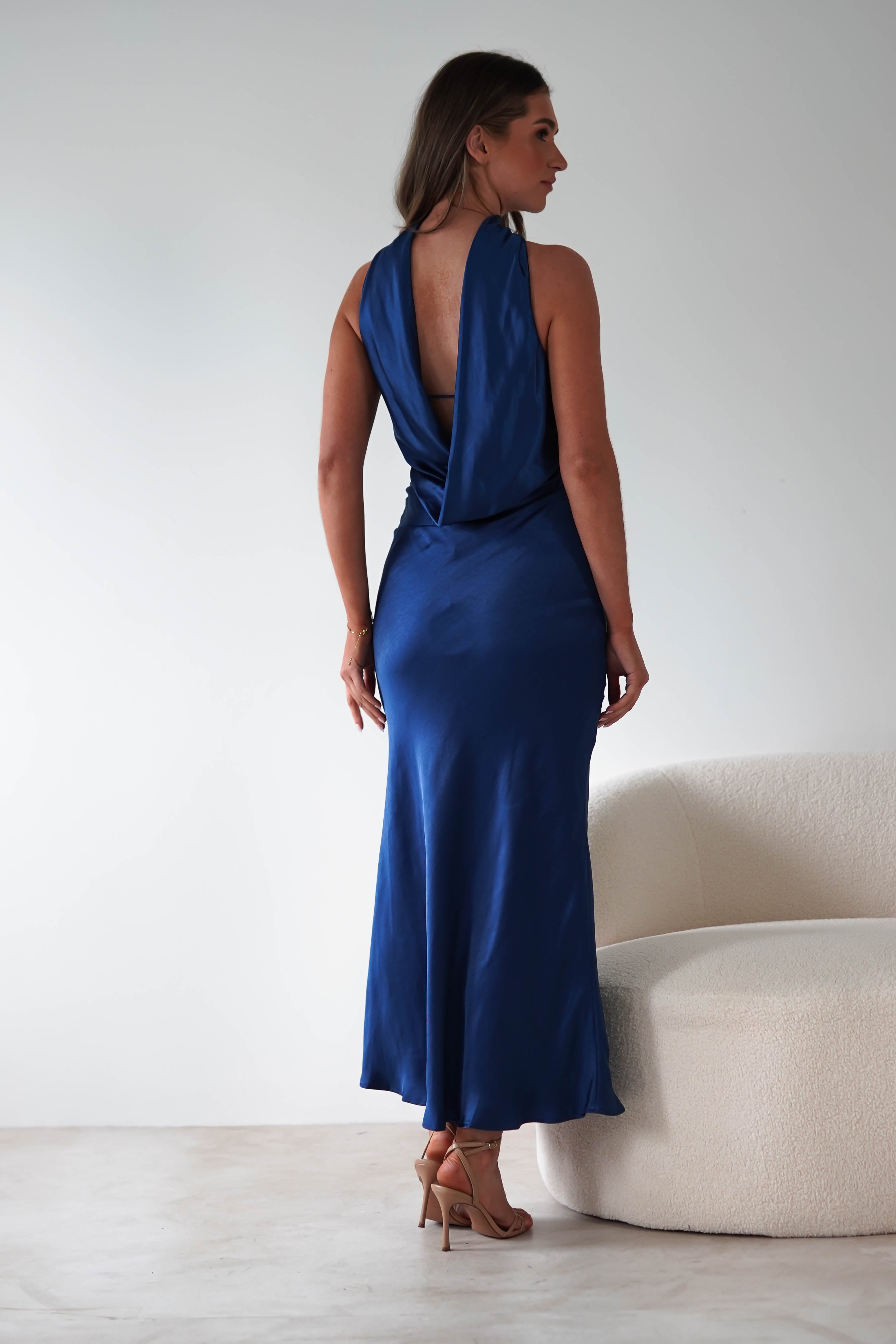 Alice Soft Satin Maxi Dress | Navy