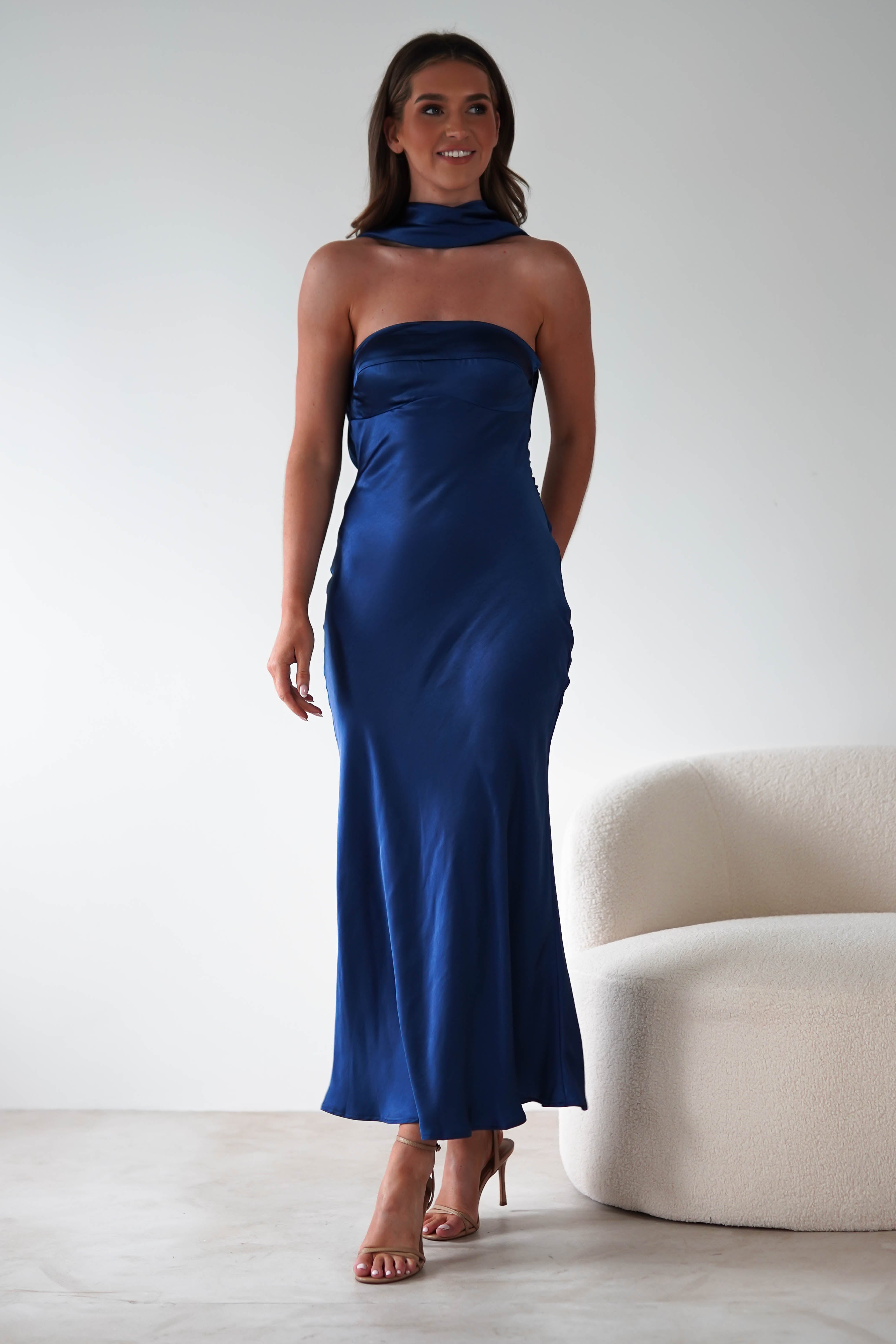 Alice Soft Satin Maxi Dress | Navy