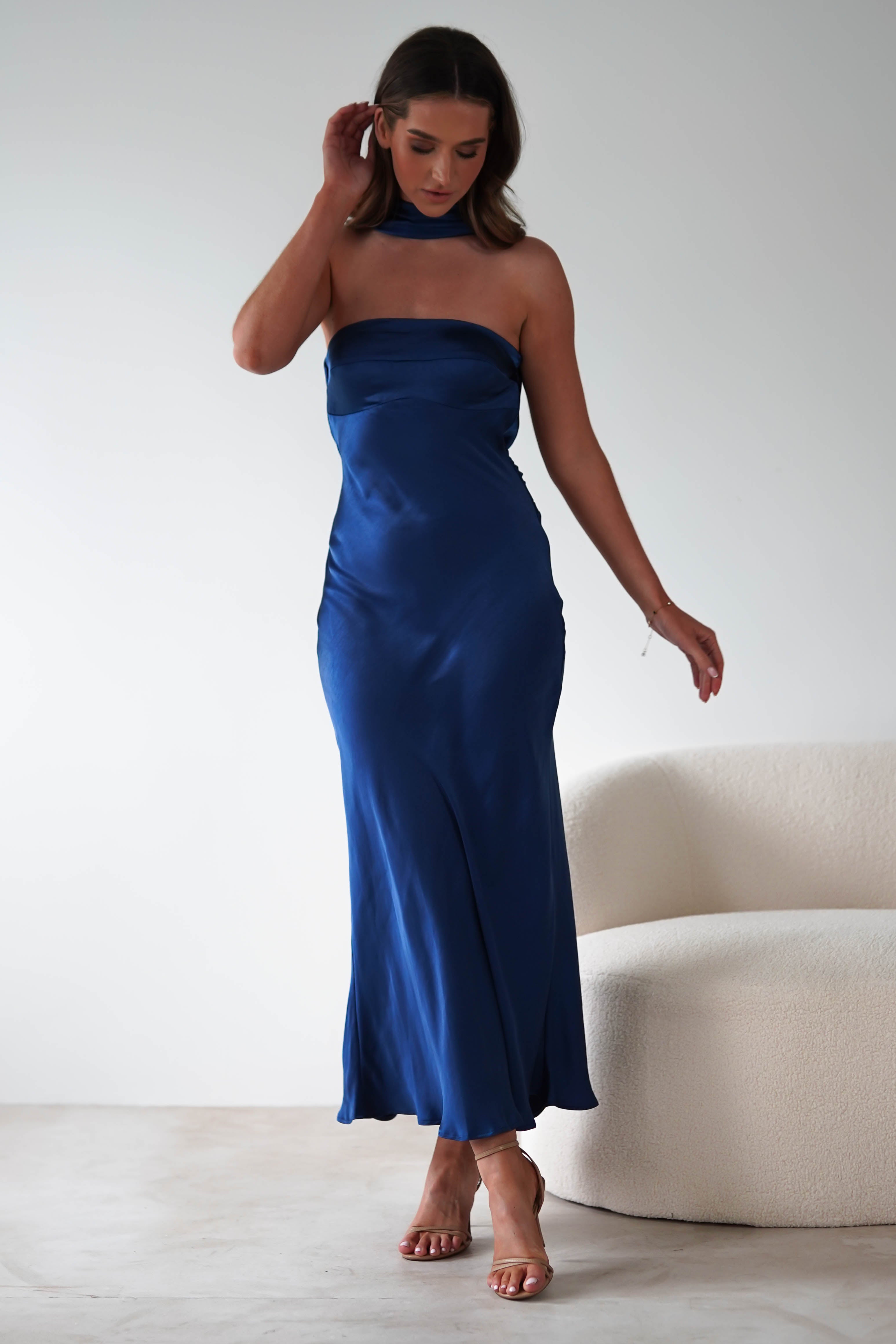 Alice Soft Satin Maxi Dress | Navy