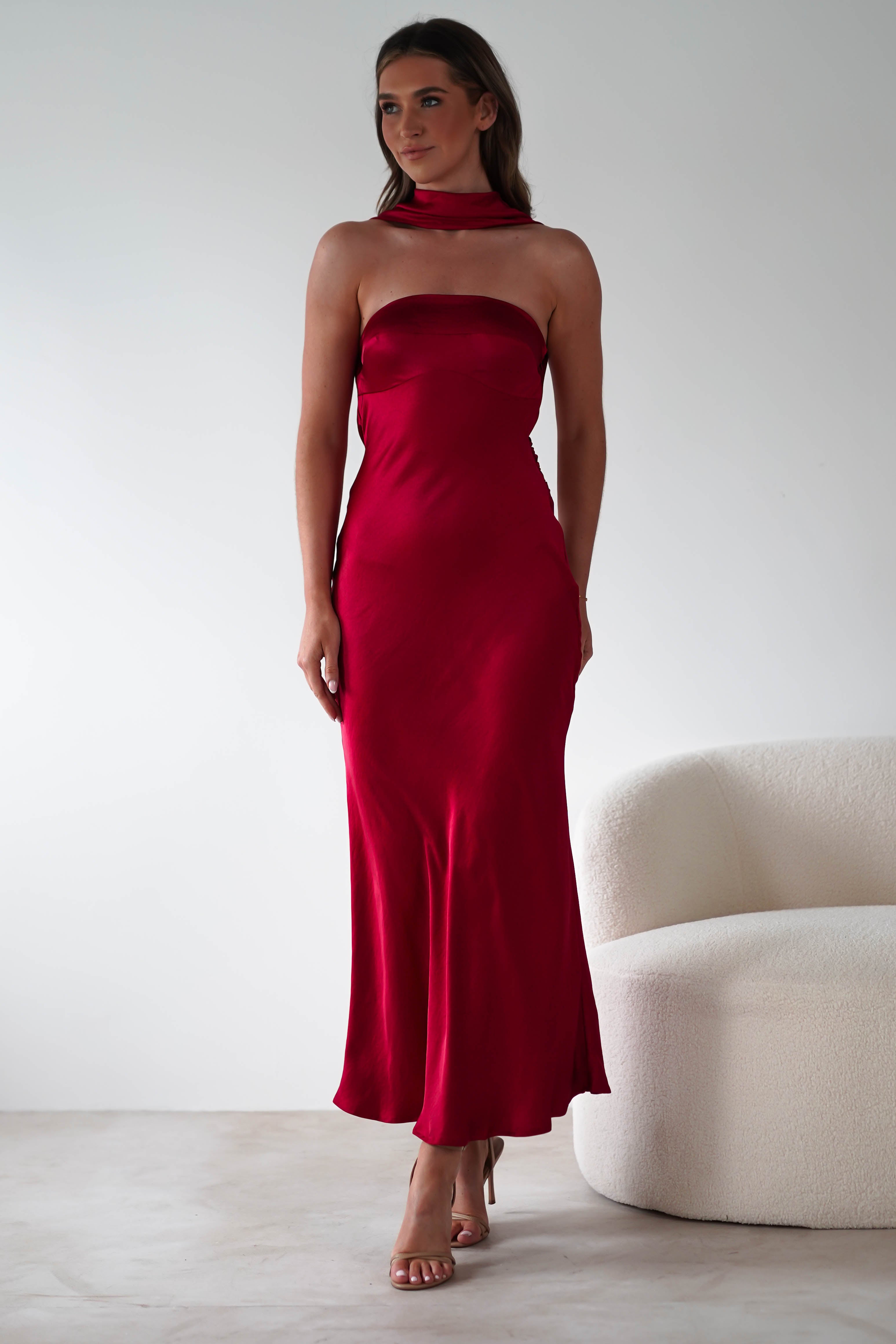 Alice Soft Satin Maxi Dress | Dark Red