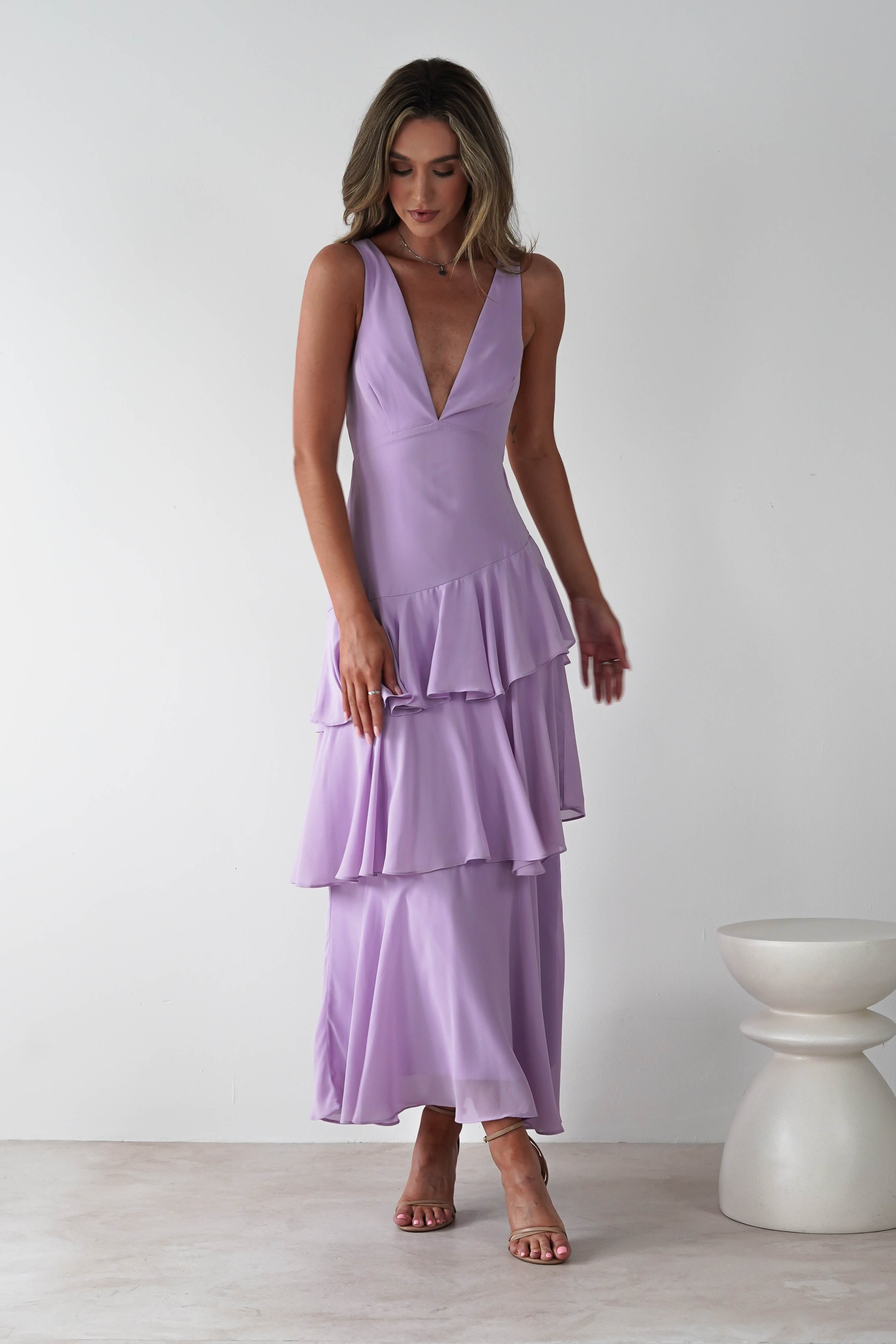 Andalusia Ruffle Maxi Dress | Lilac | Oh Hello Clothing | XS (6)