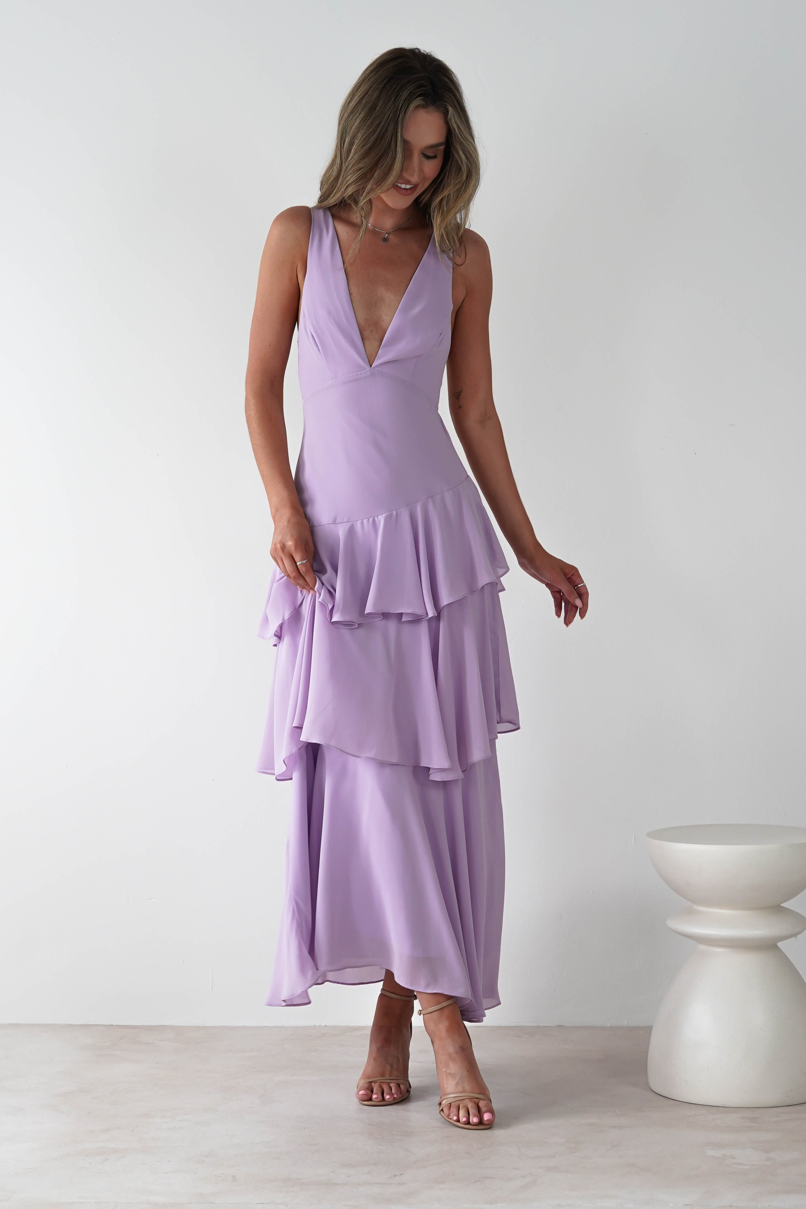Andalusia Ruffle Maxi Dress | Lilac | Oh Hello Clothing | XS (6)