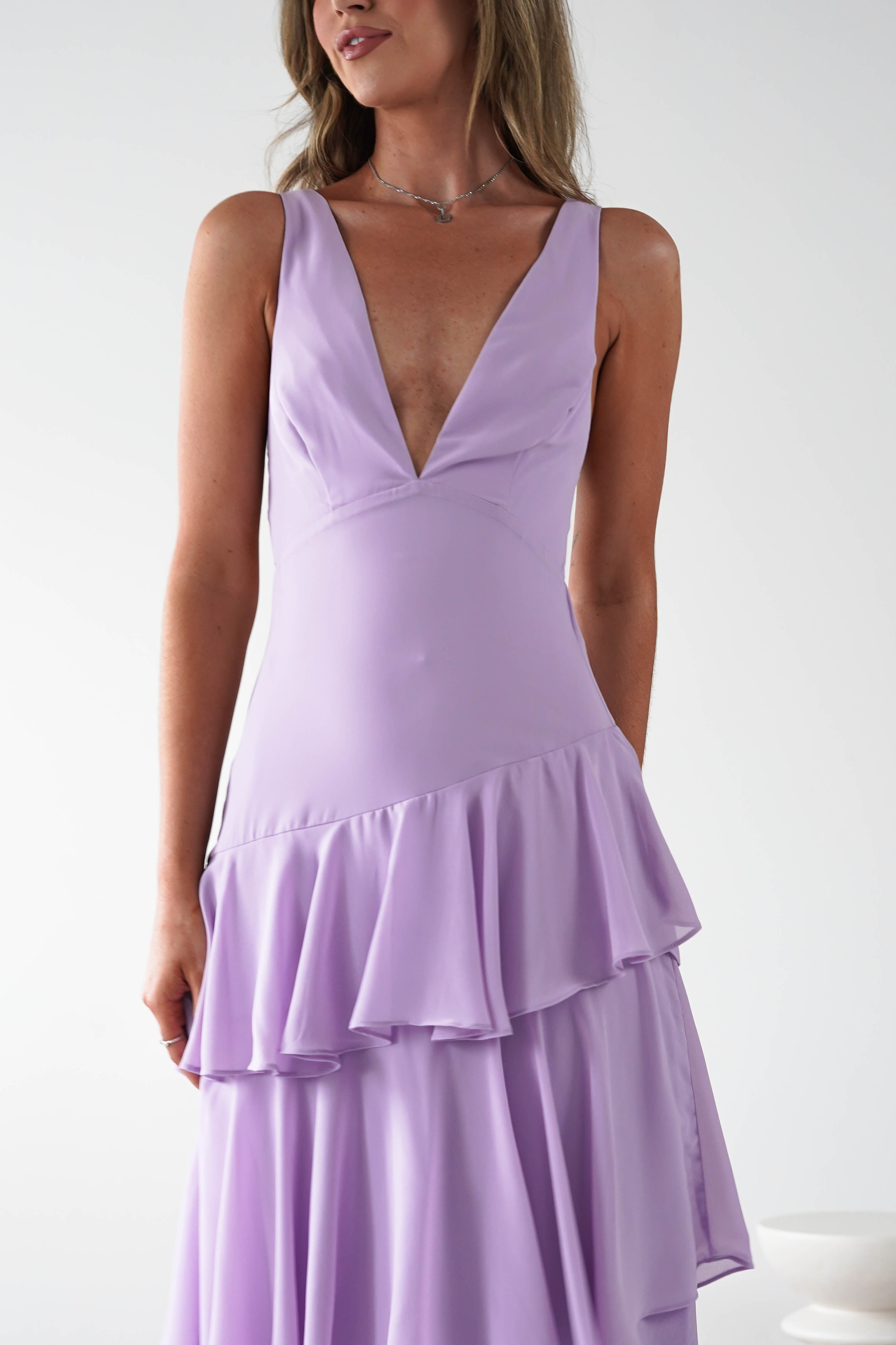 Andalusia Ruffle Maxi Dress | Lilac | Oh Hello Clothing | XS (6)
