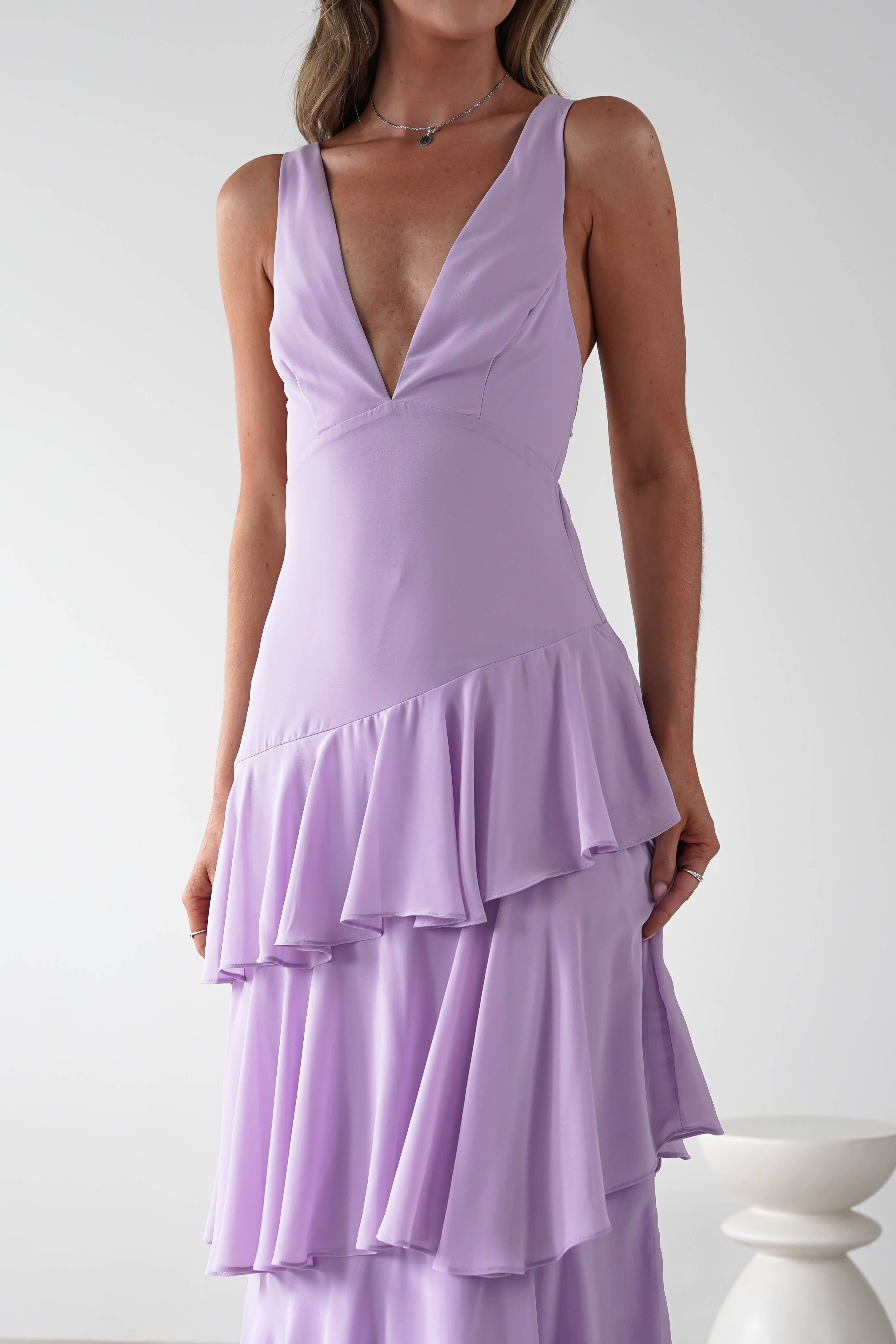 Andalusia Ruffle Maxi Dress | Lilac | Oh Hello Clothing | XS (6)