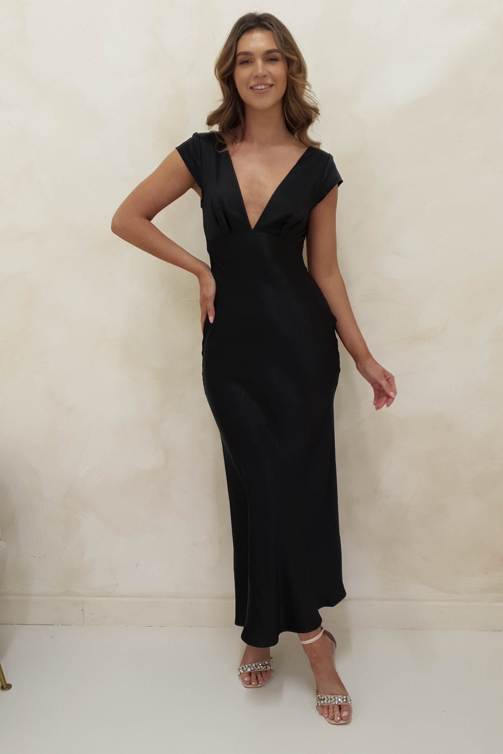 Arletta Soft Satin Maxi Dress | Black