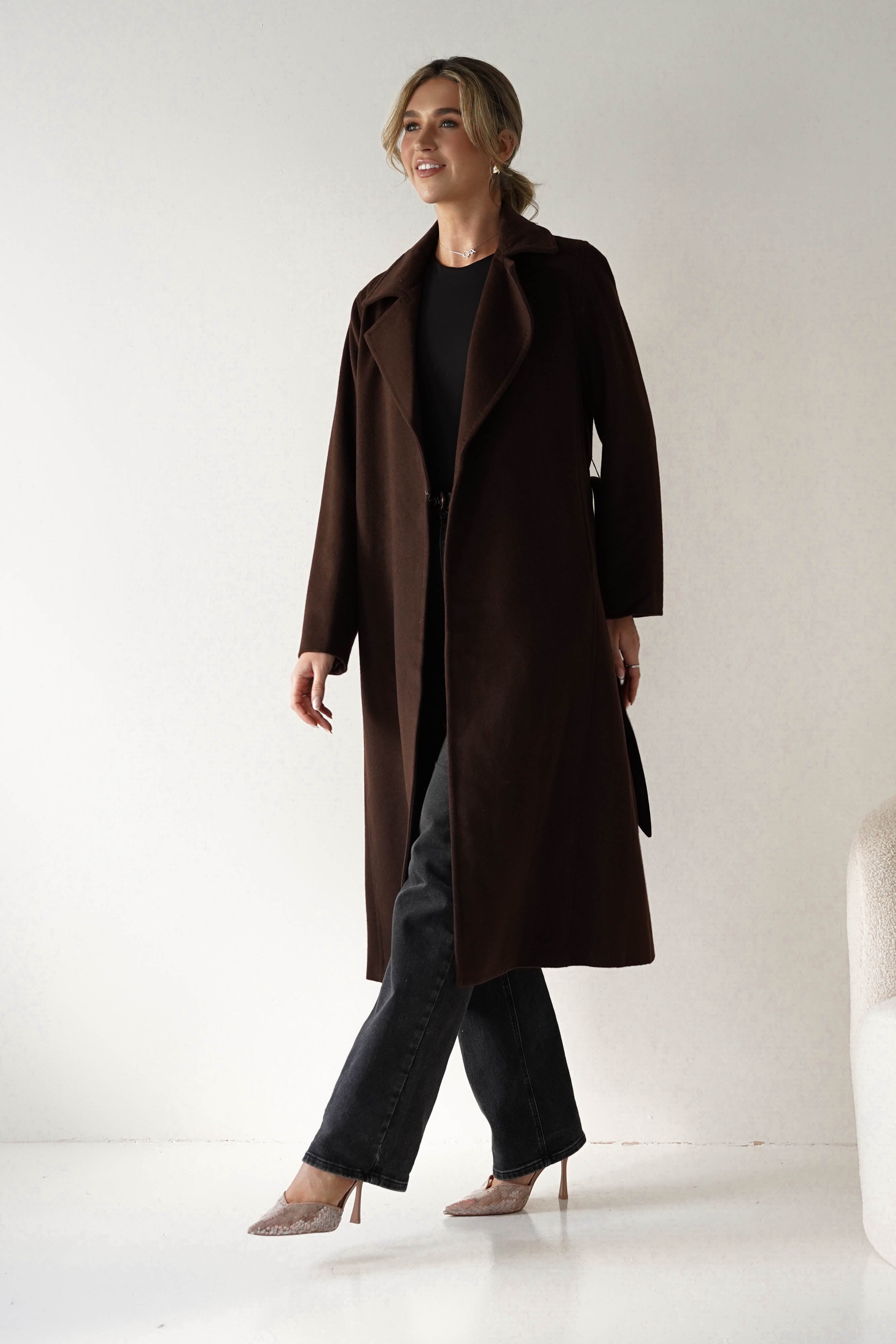 Oh Hello Clothing Blazer & Coats 1*DONE-ATTENTIF-M2533- CHOC/DARK BROWN COAT