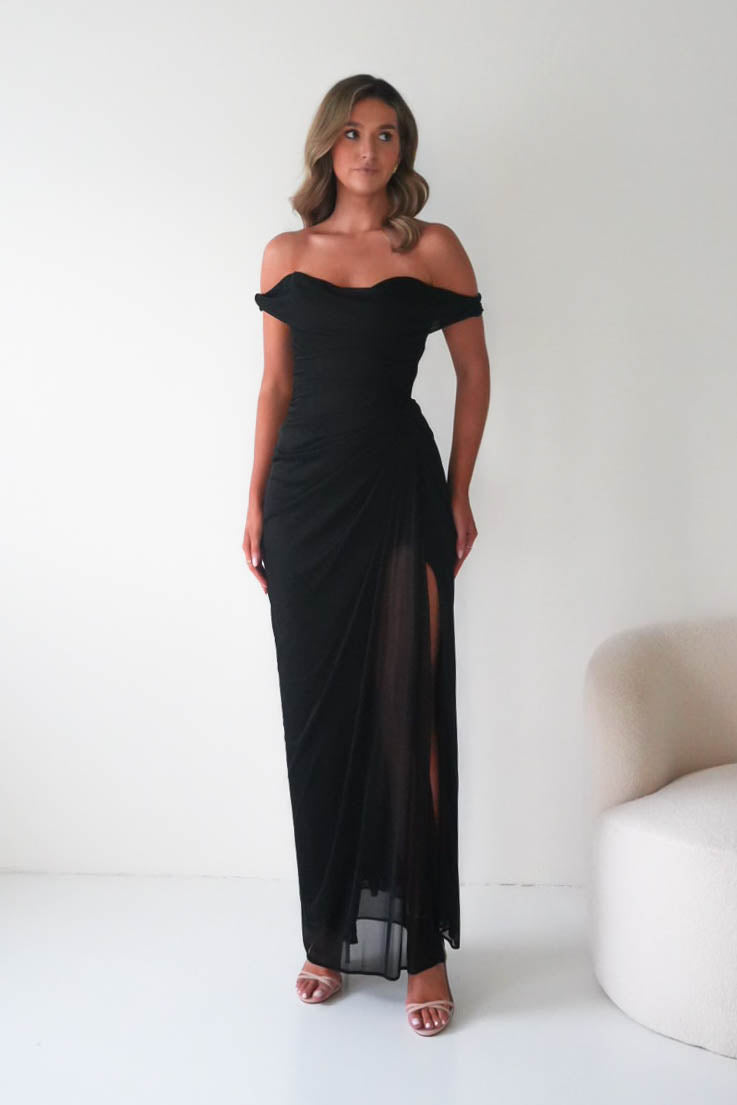 Oh Hello Clothing Dresses 1*Done-Berkley Draped Mesh Corset Maxi Gown | black