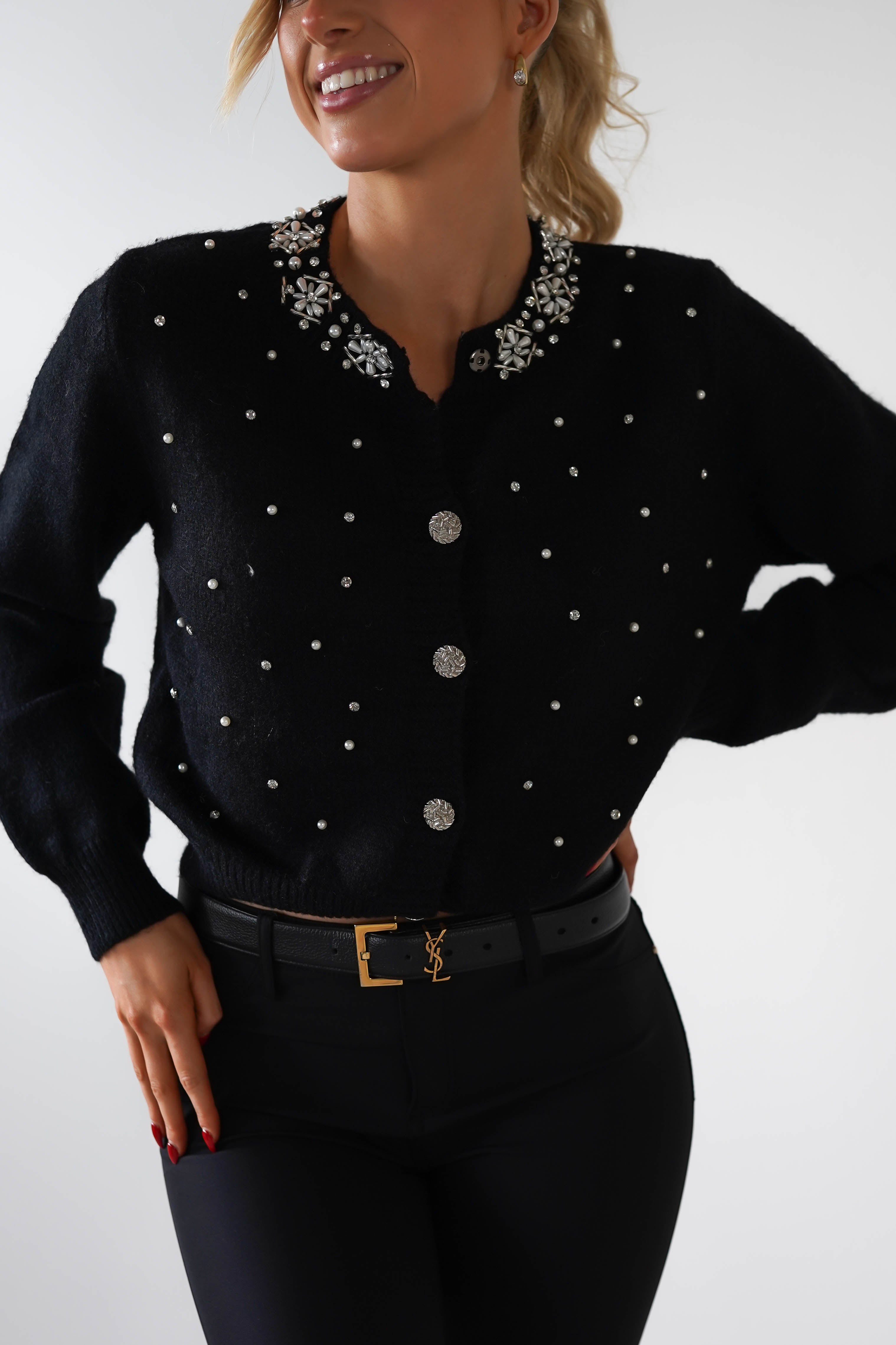 Chenna Embellished Cardigan | Black