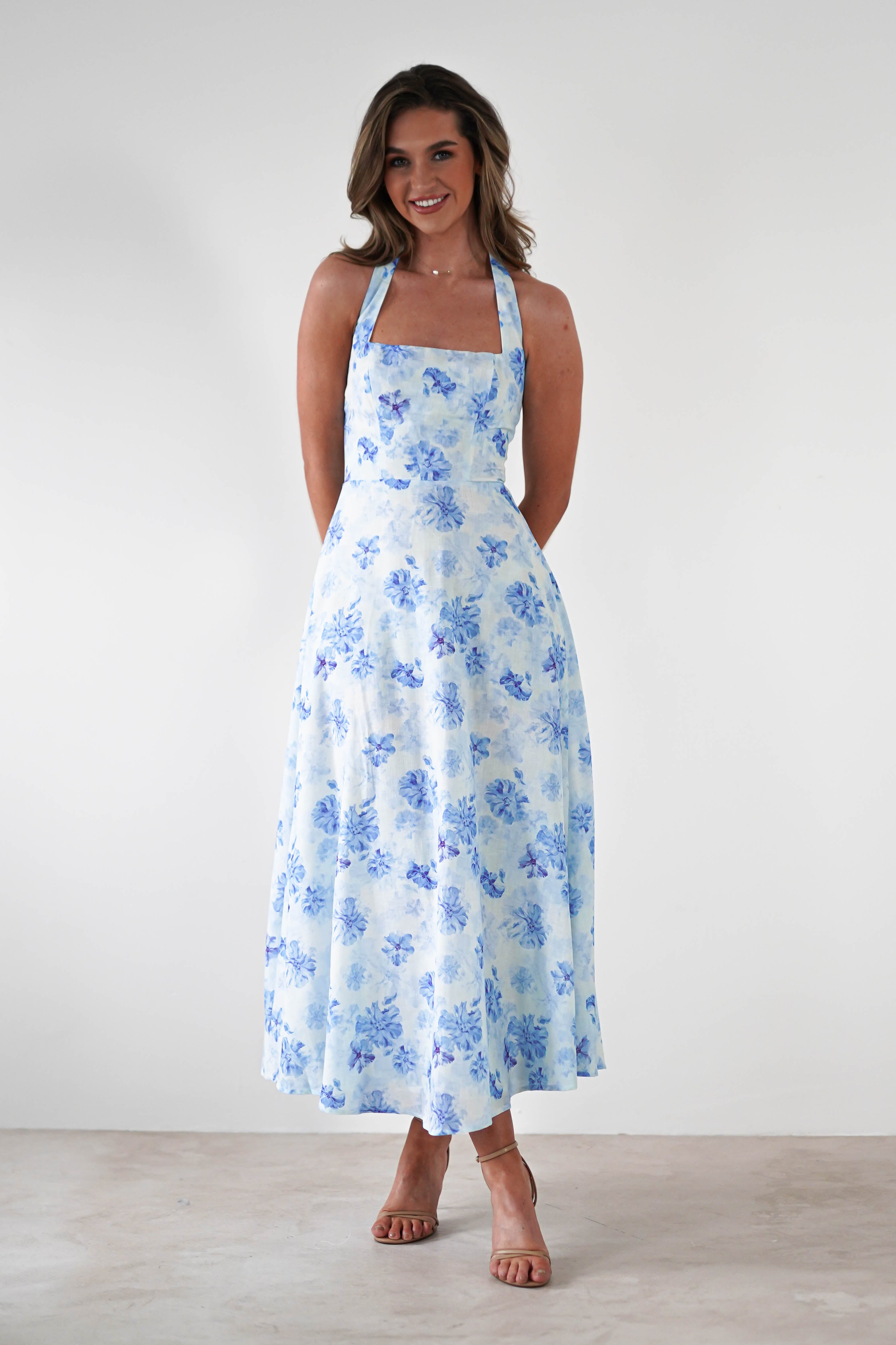 Suzette Floral Skater Maxi Dress | Blue/White