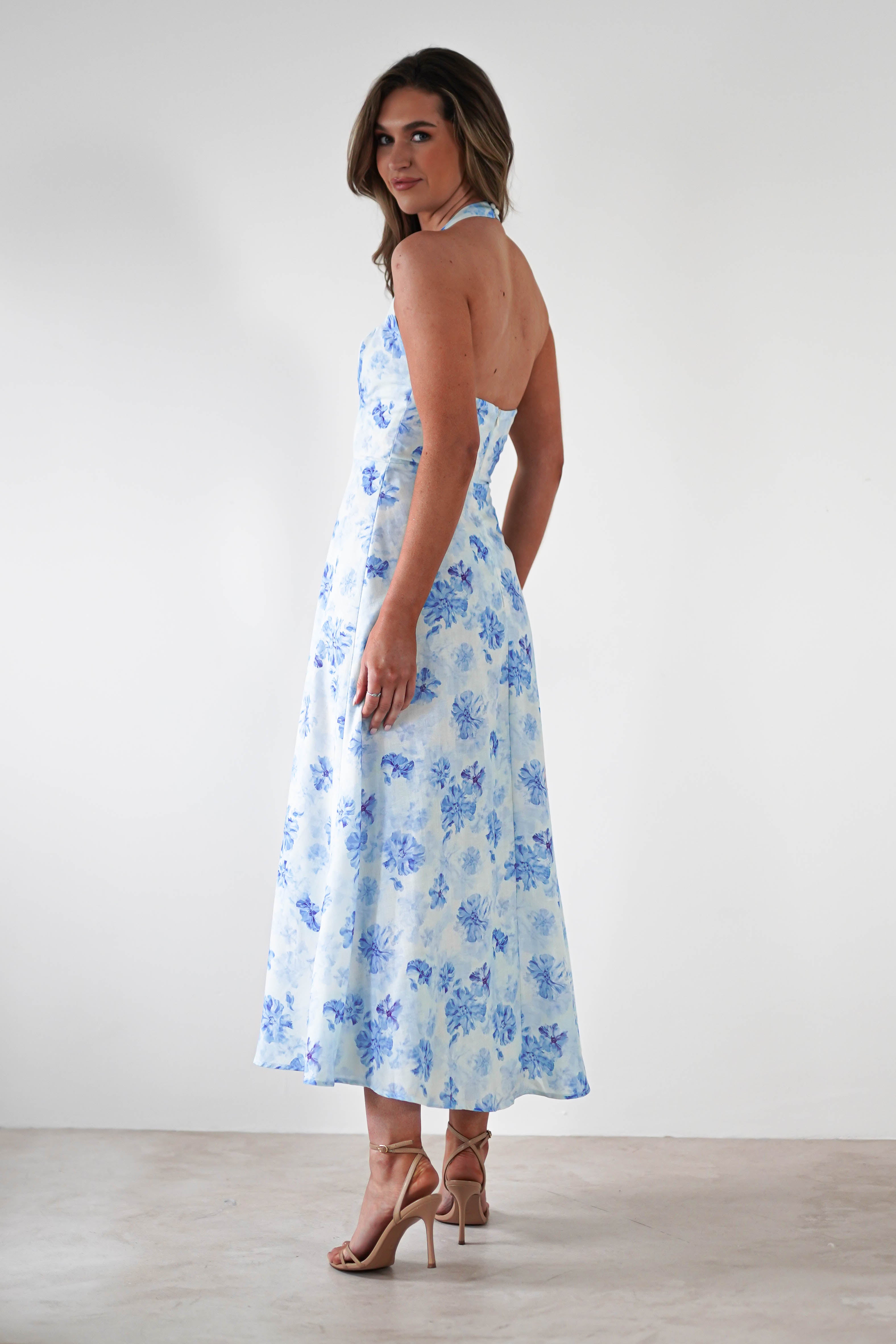 Suzette Floral Skater Maxi Dress | Blue/White