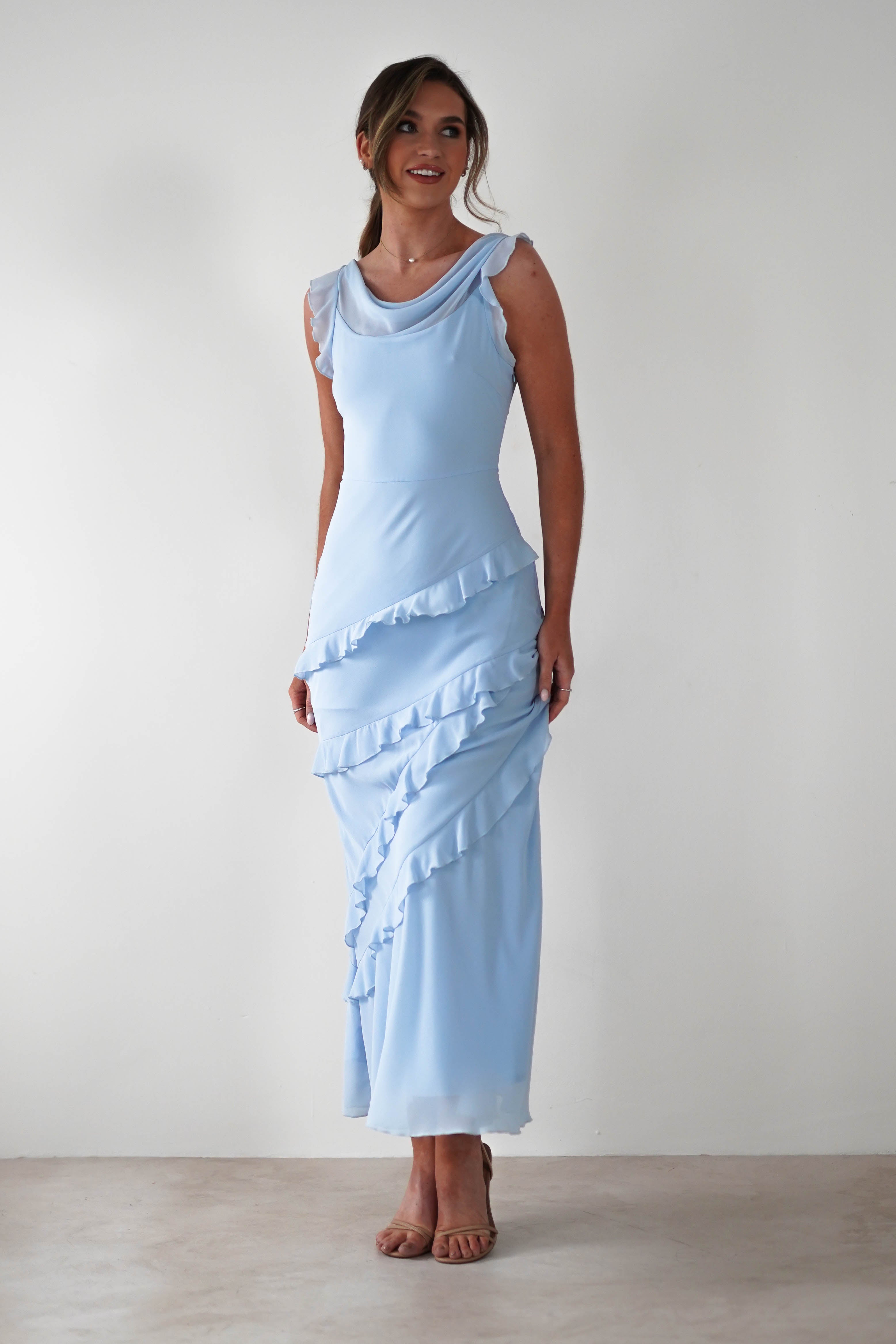 Lauretta Ruffle Chiffon Maxi Dress | Blue