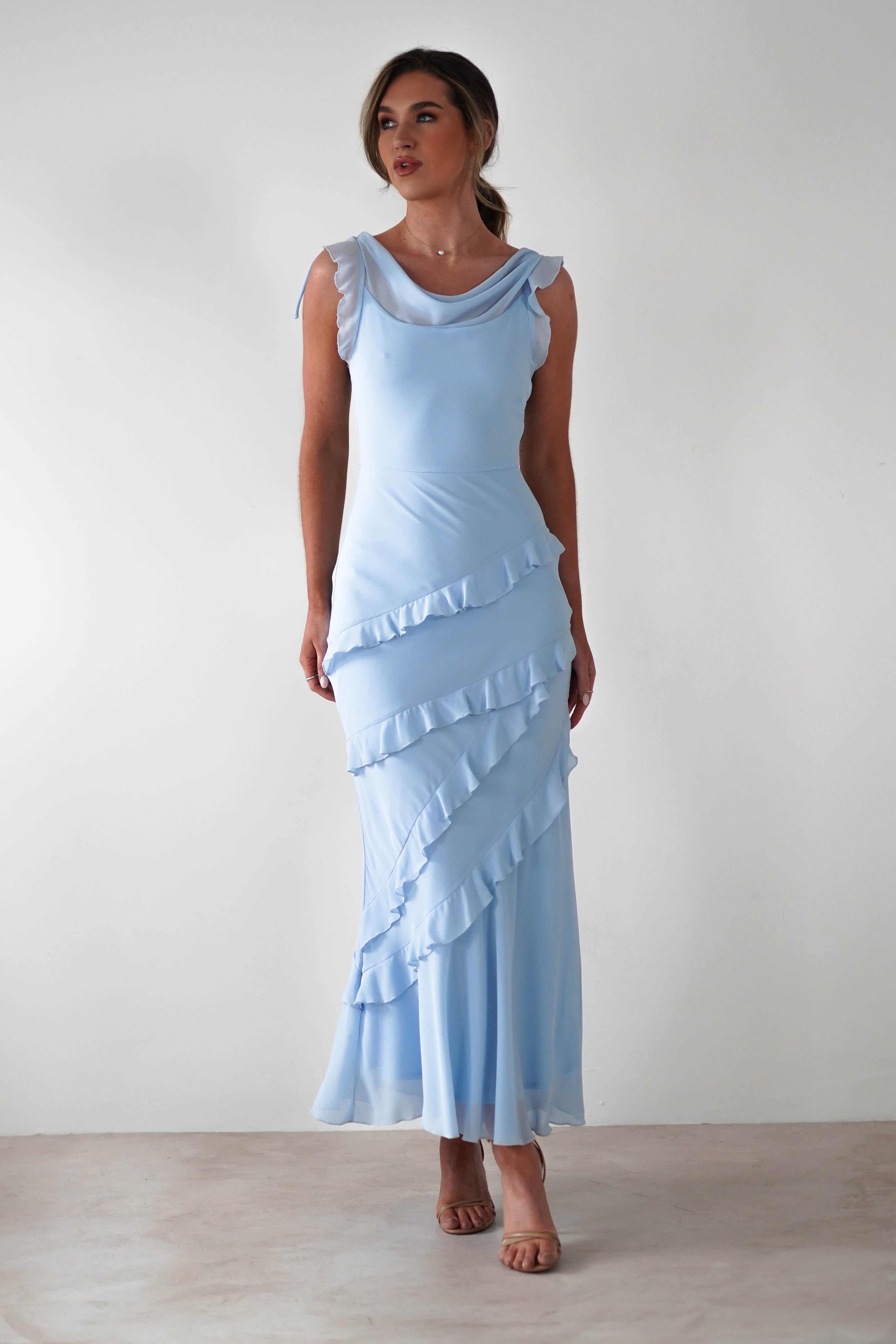 Lauretta Ruffle Chiffon Maxi Dress | Blue