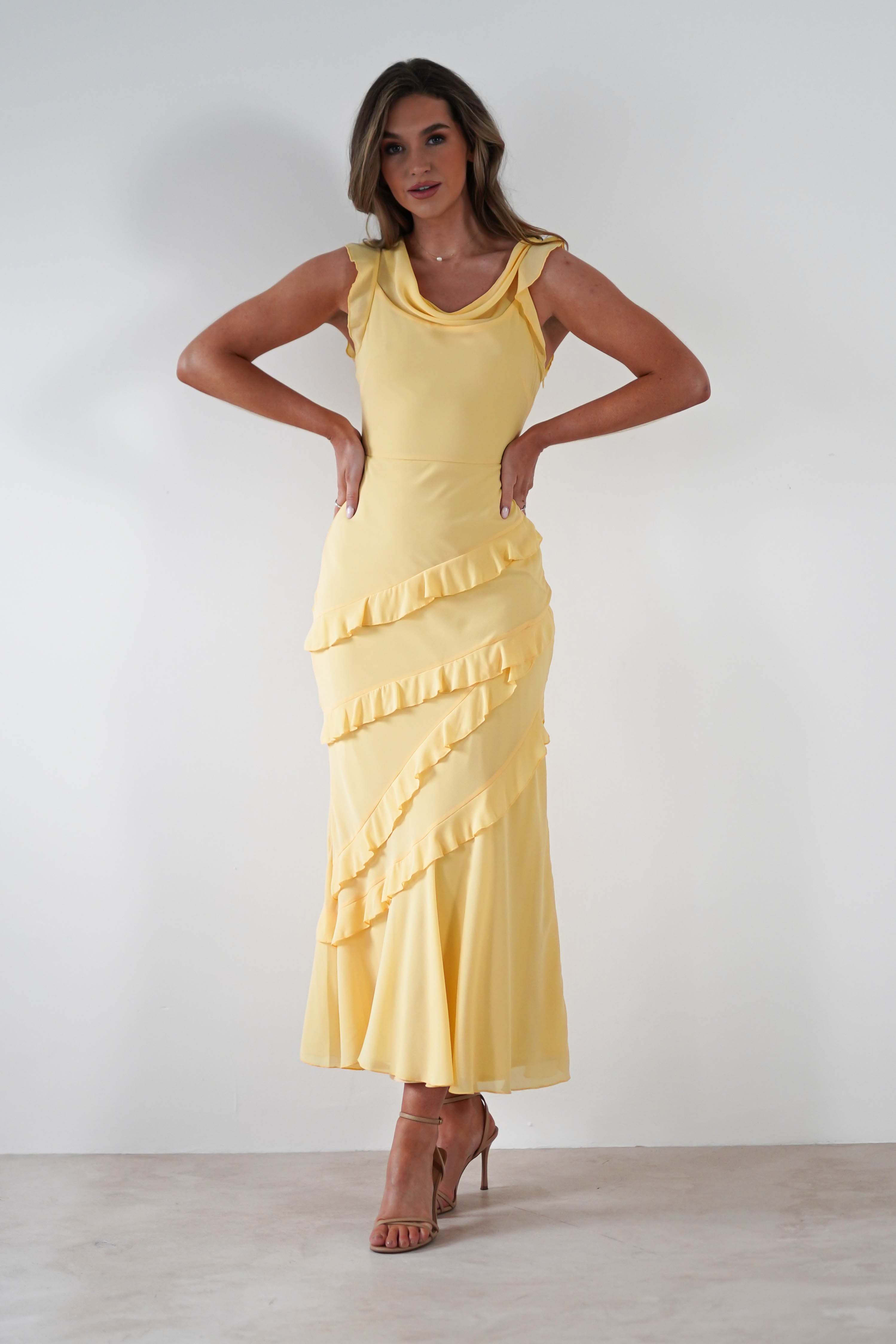 Lauretta Ruffle Chiffon Maxi Dress | Yellow