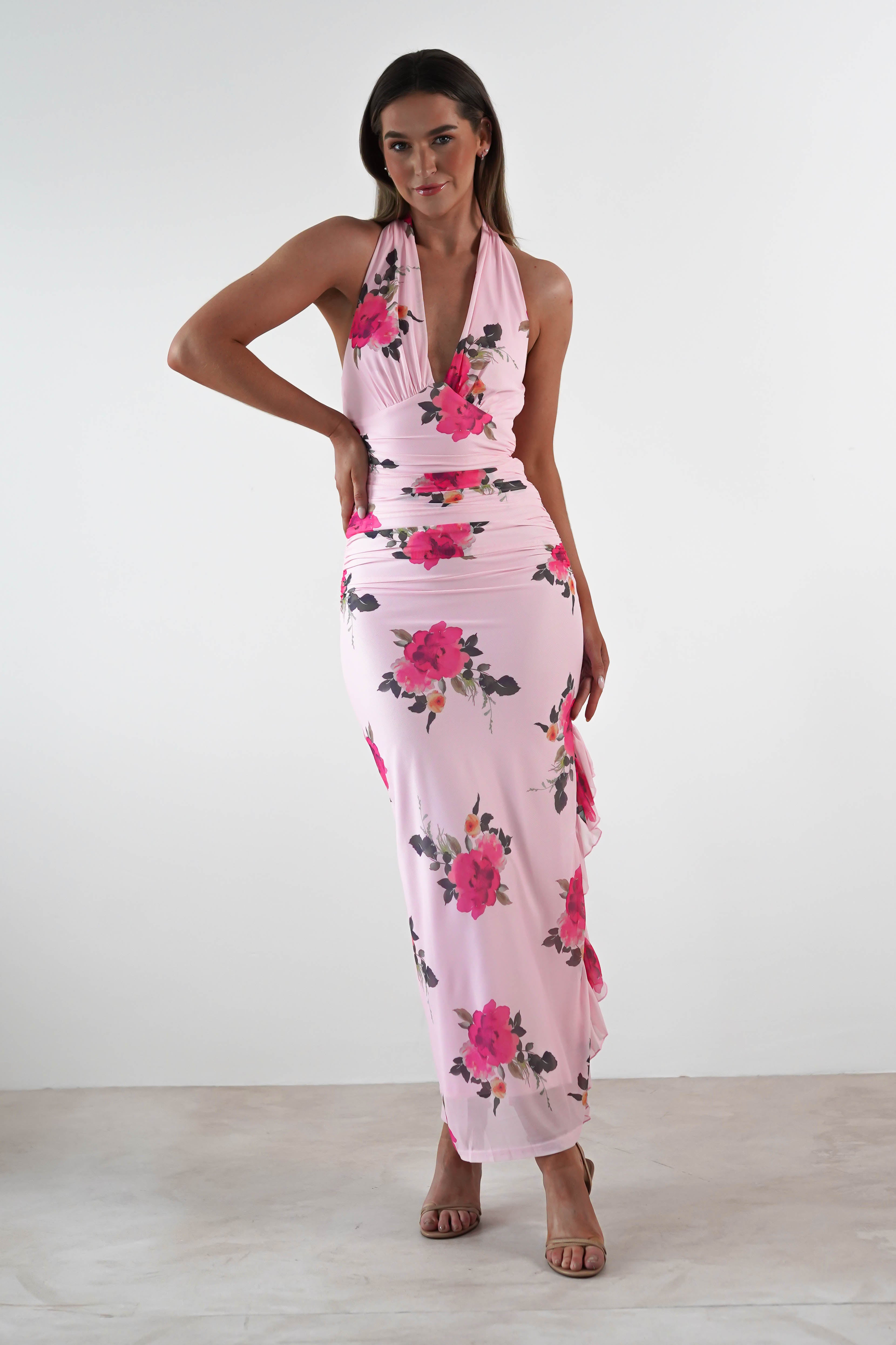 Emmaline Floral Bodycon Maxi Dress | Pink