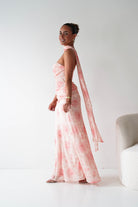 Oh Hello Clothing Women > Clothing > Dresses 1*DONE-BR0534J01-Floral Draped Strapless Maxi Dress with Scarf
