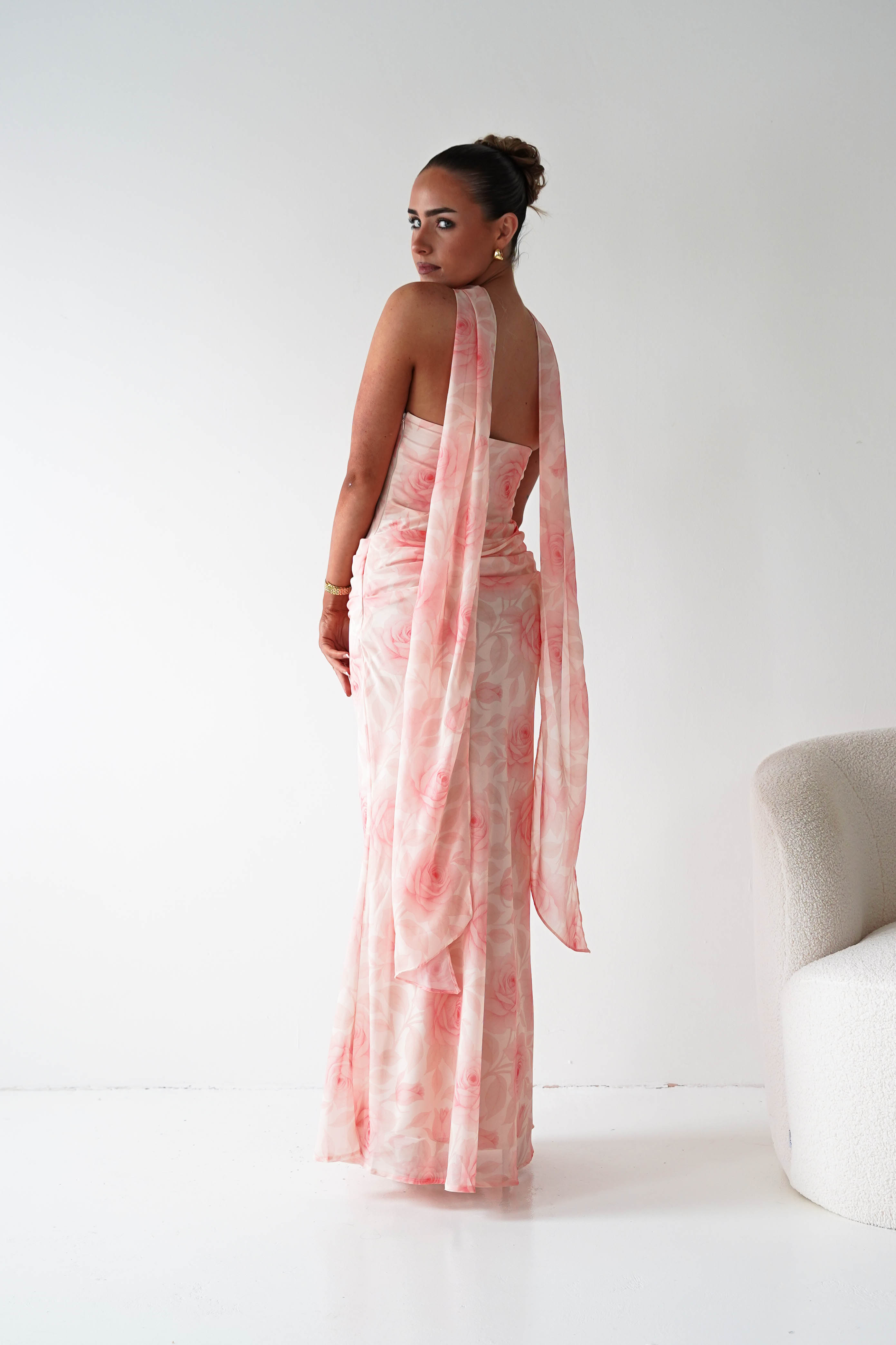 Oh Hello Clothing Women > Clothing > Dresses 1*DONE-BR0534J01-Floral Draped Strapless Maxi Dress with Scarf