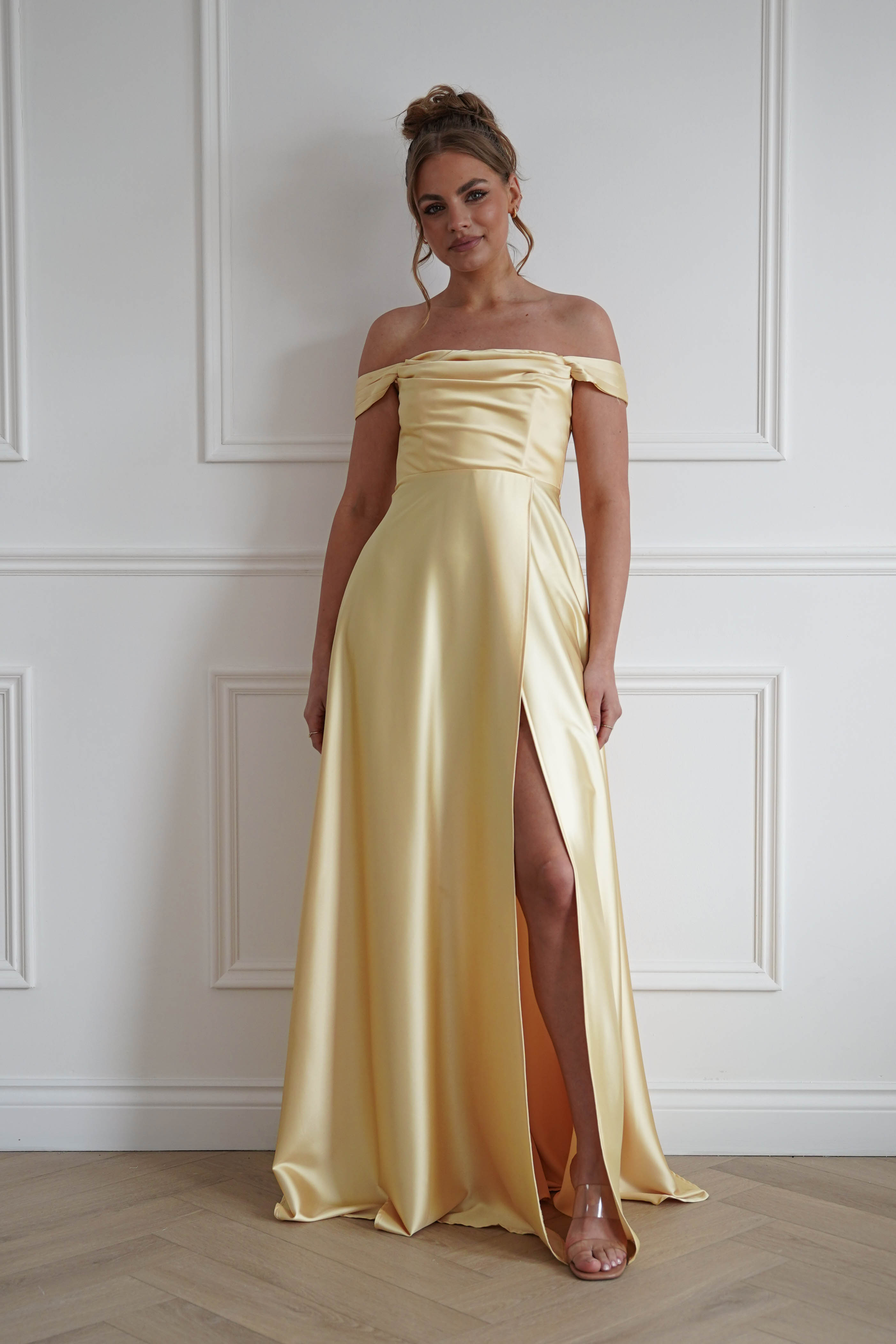 Oh Hello Clothing Women > Clothing > Dresses 1*Done-Butter Yellow Satin Maxi Dress