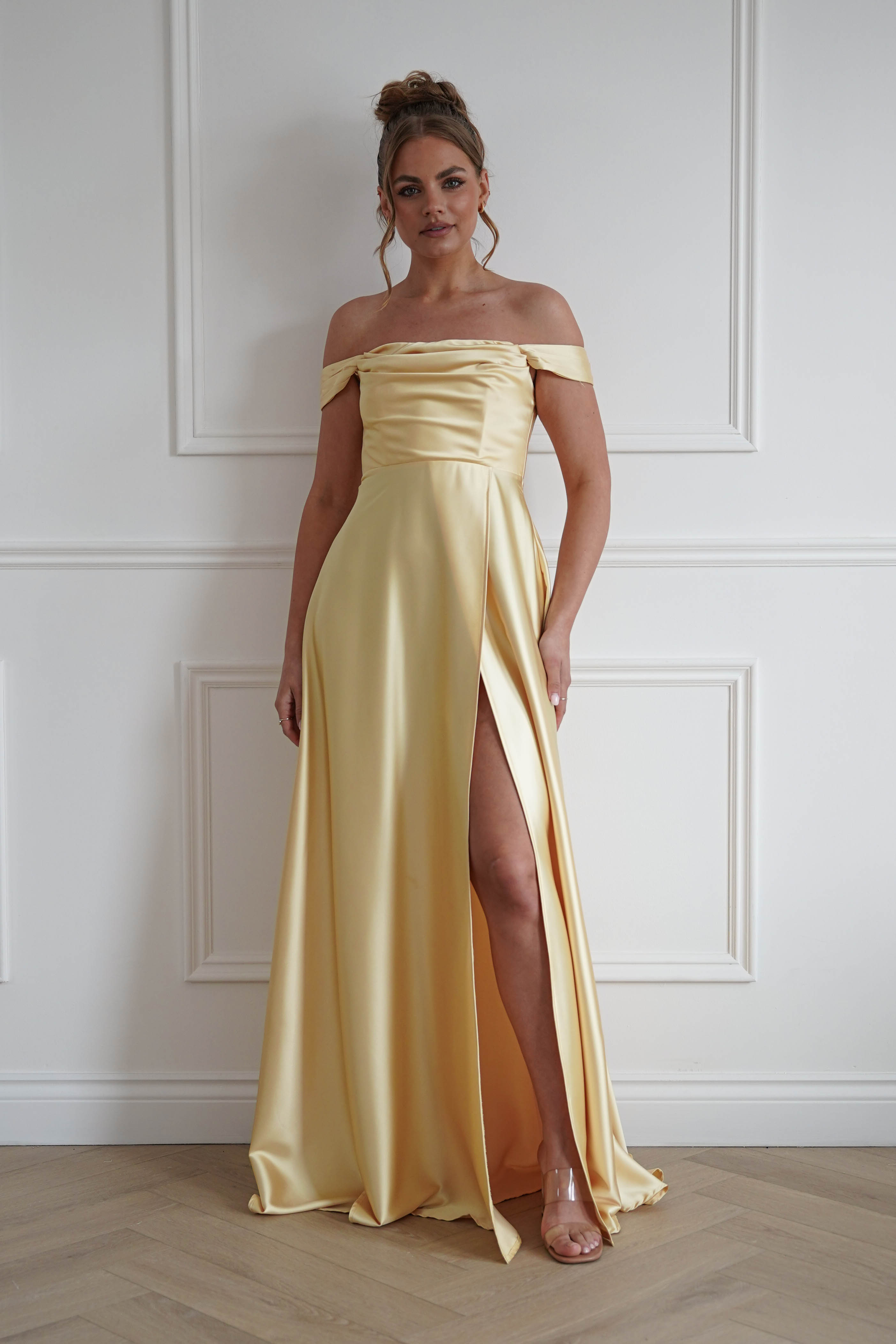 Oh Hello Clothing Women > Clothing > Dresses 1*Done-Butter Yellow Satin Maxi Dress