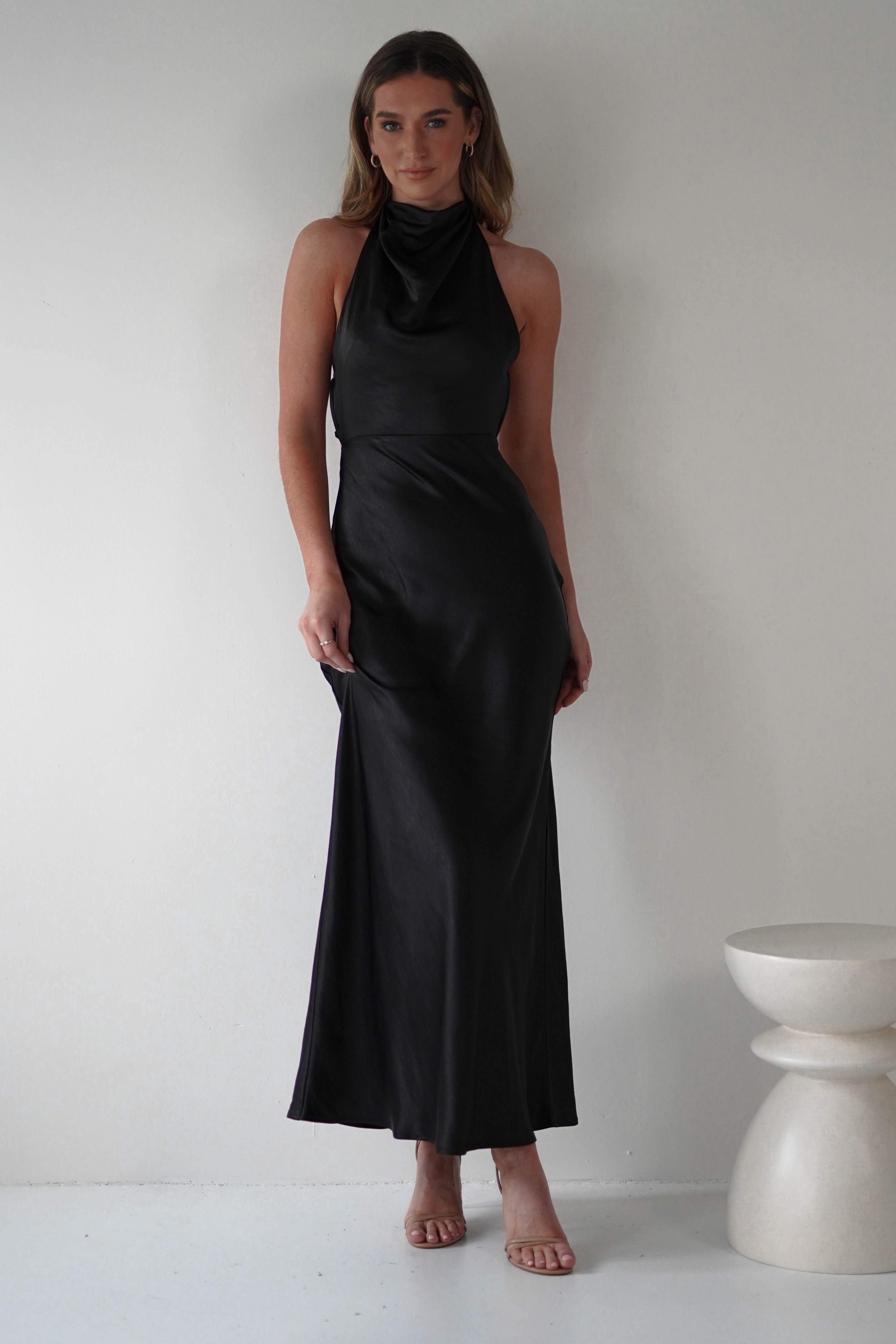 Capriana Pearl Back Maxi Dress | Black