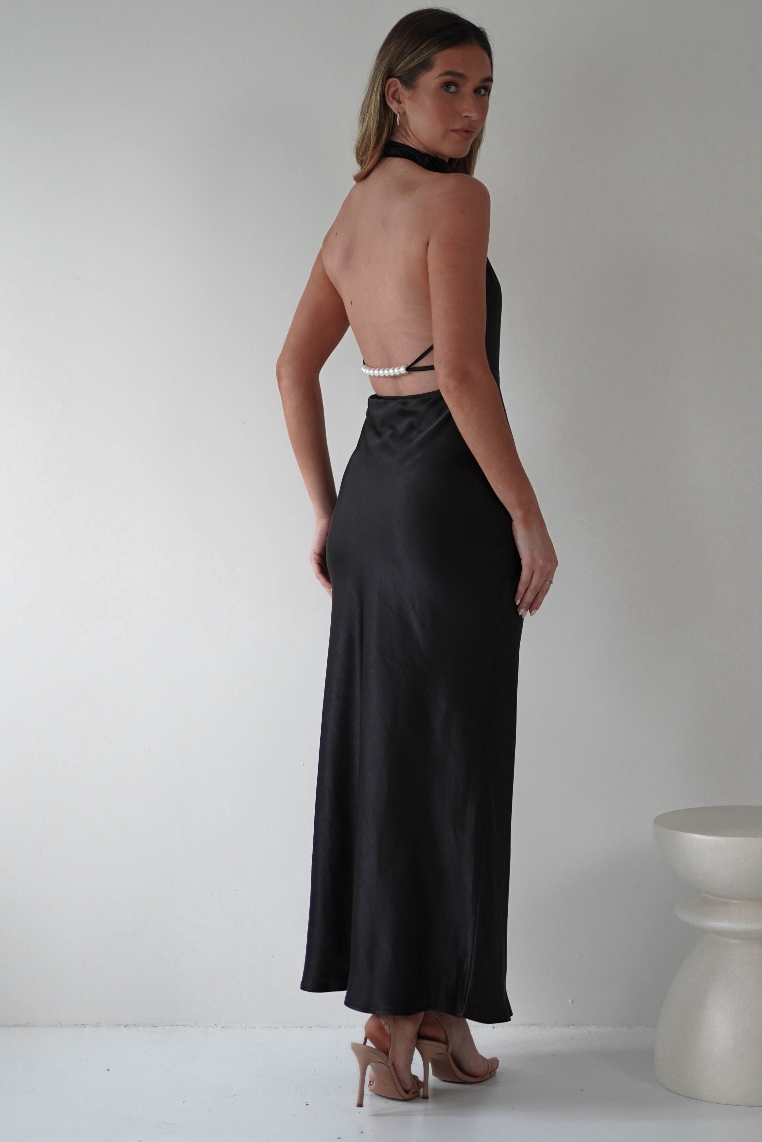 Capriana Pearl Back Maxi Dress | Black