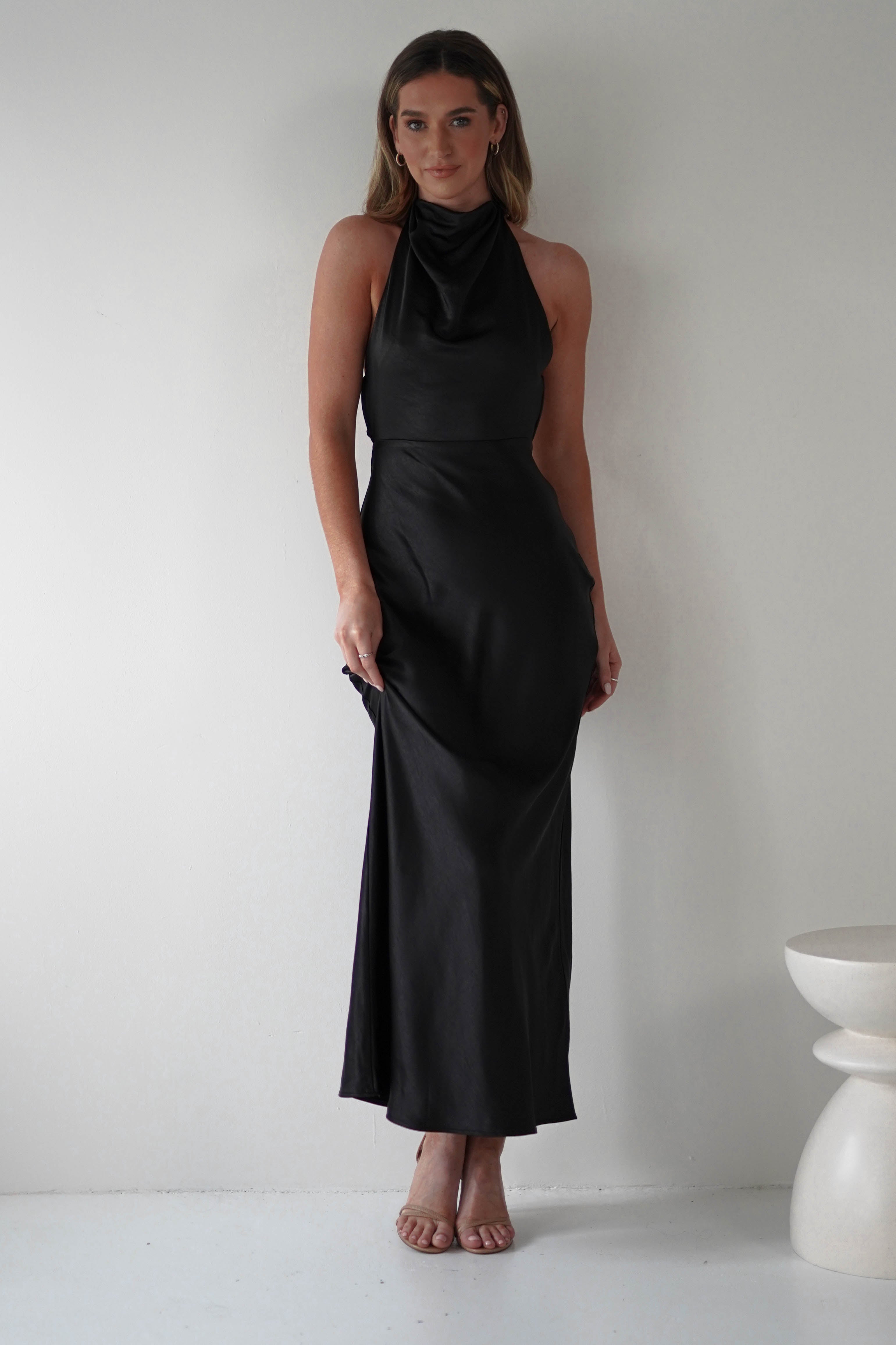 Capriana Pearl Back Maxi Dress | Black