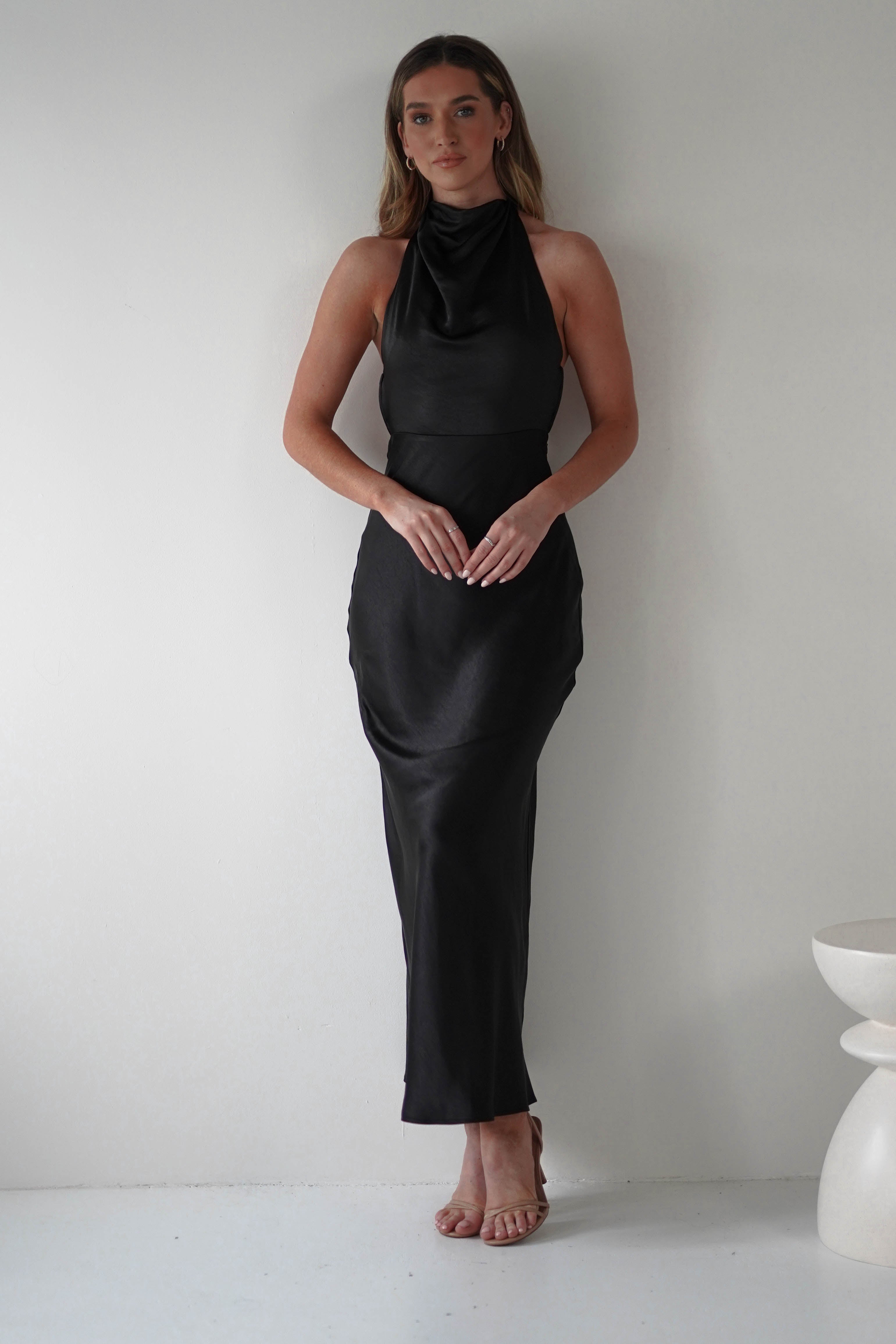 Capriana Pearl Back Maxi Dress | Black