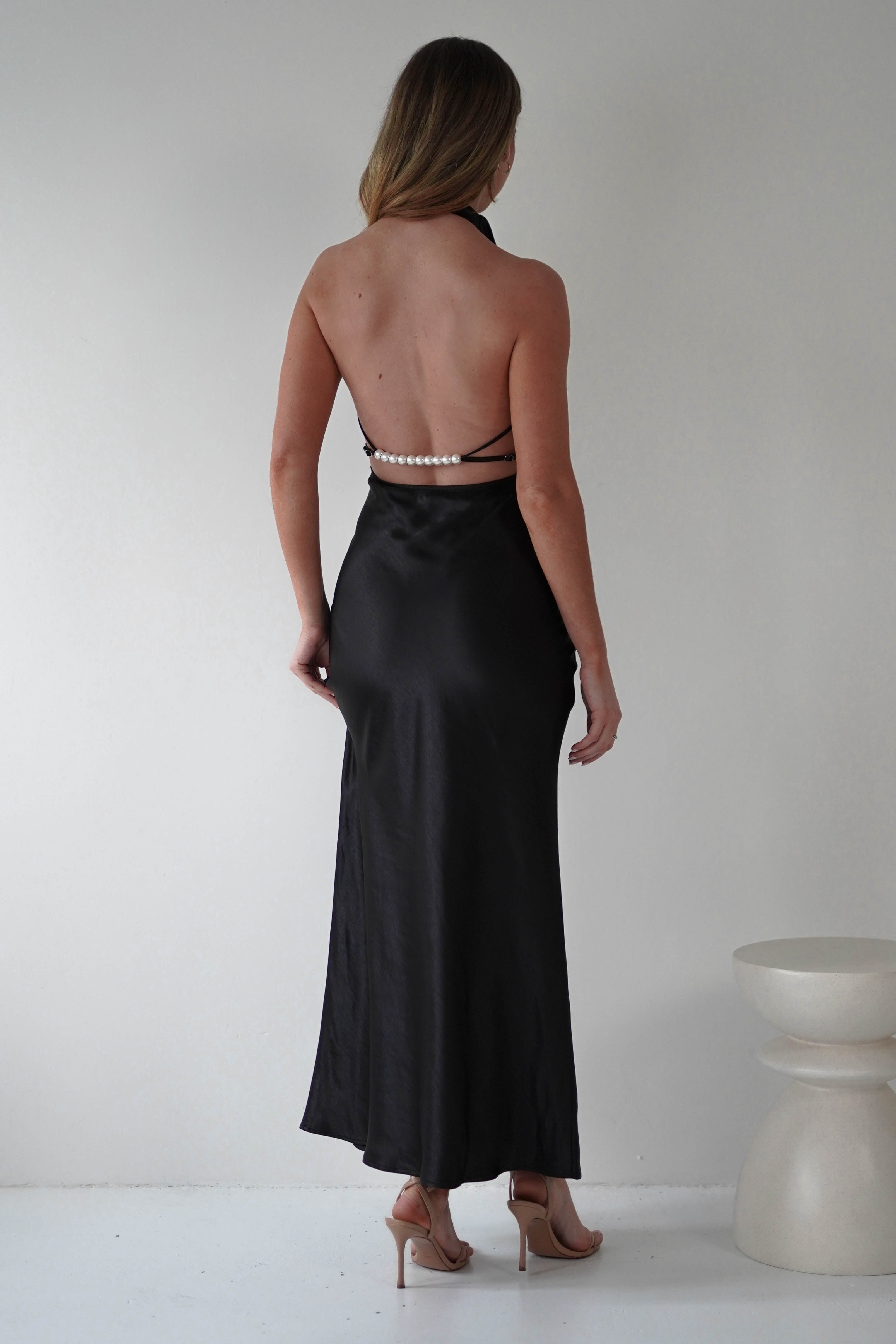 Capriana Pearl Back Maxi Dress | Black