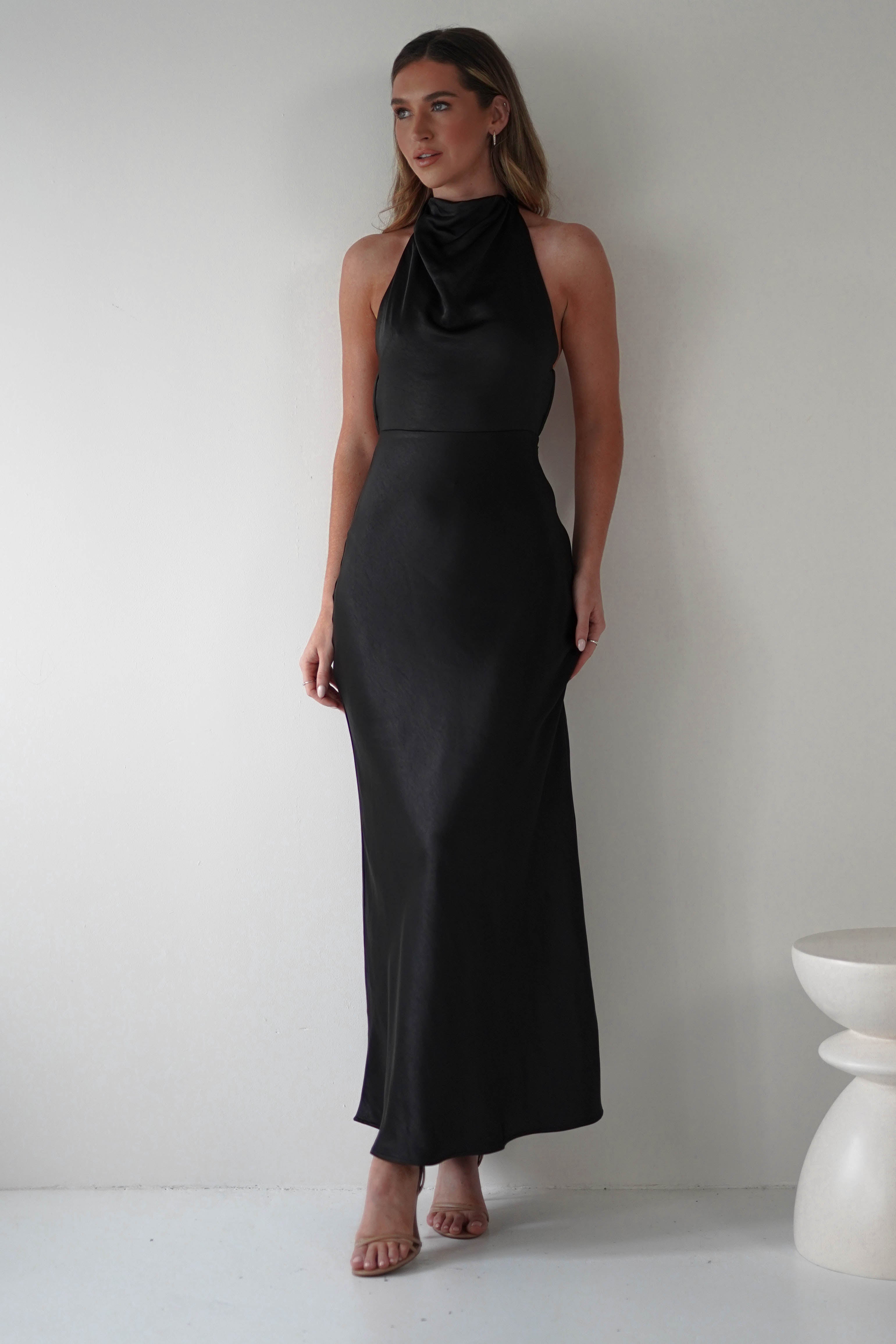 Capriana Pearl Back Maxi Dress | Black