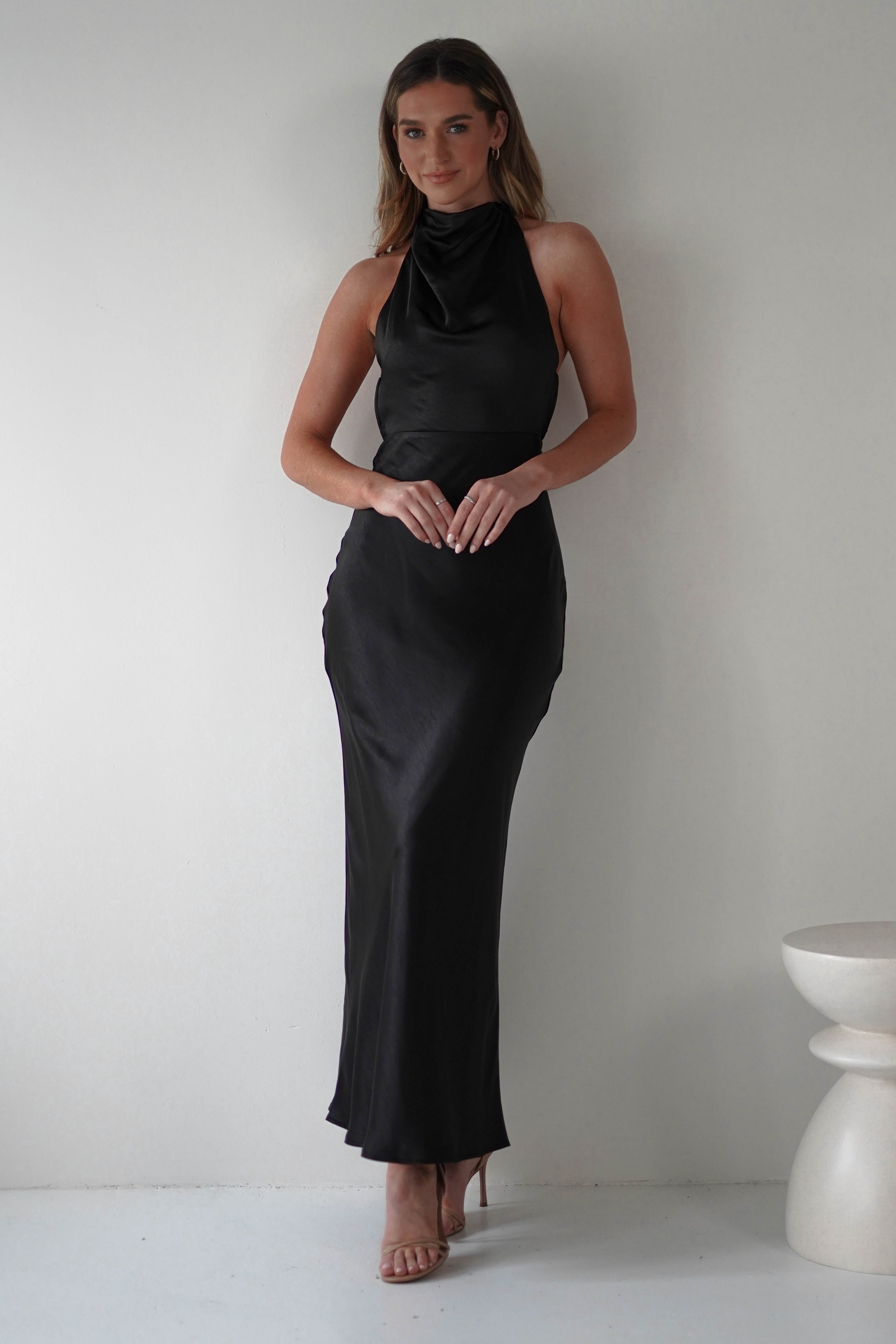 Capriana Pearl Back Maxi Dress | Black