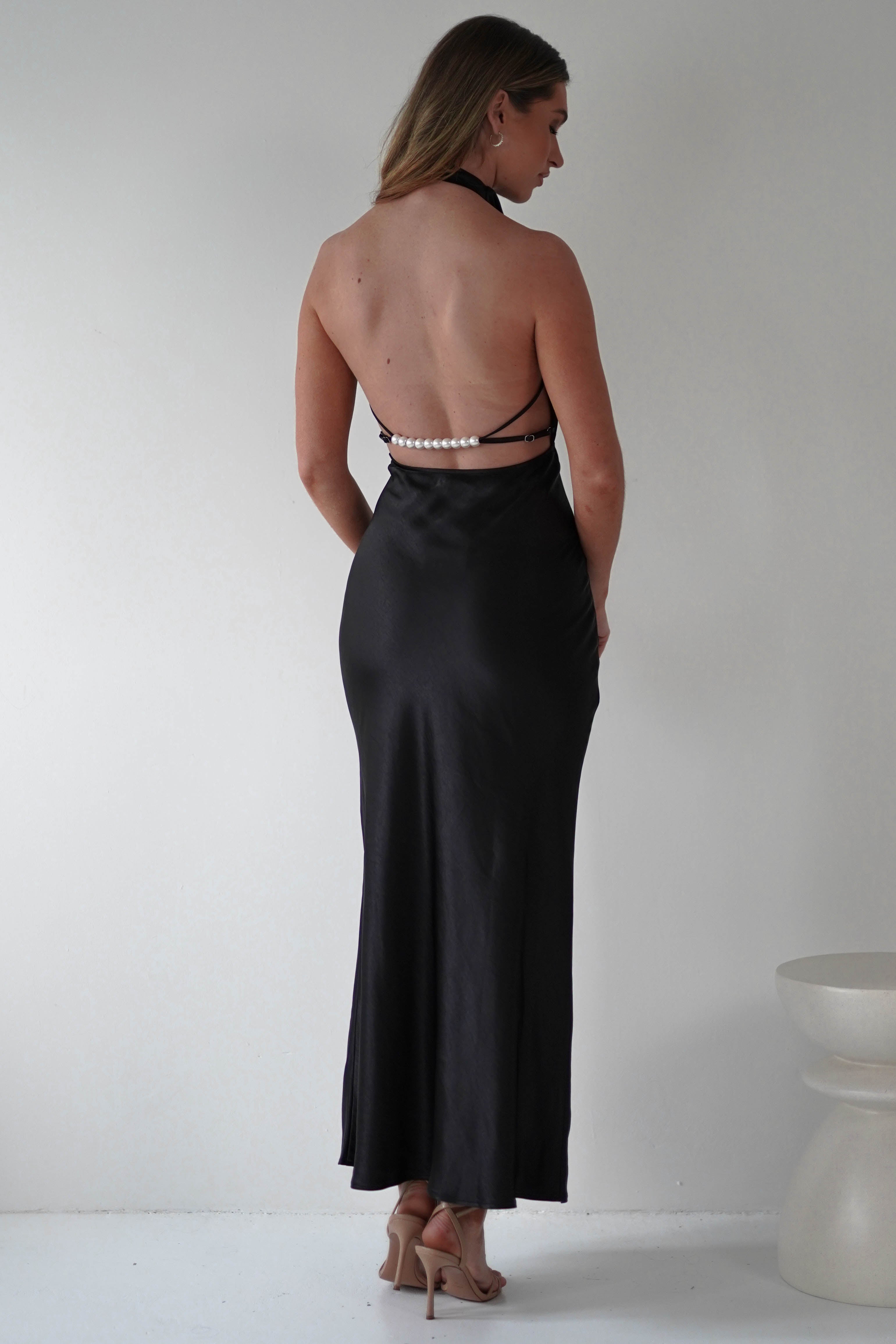 Capriana Pearl Back Maxi Dress | Black