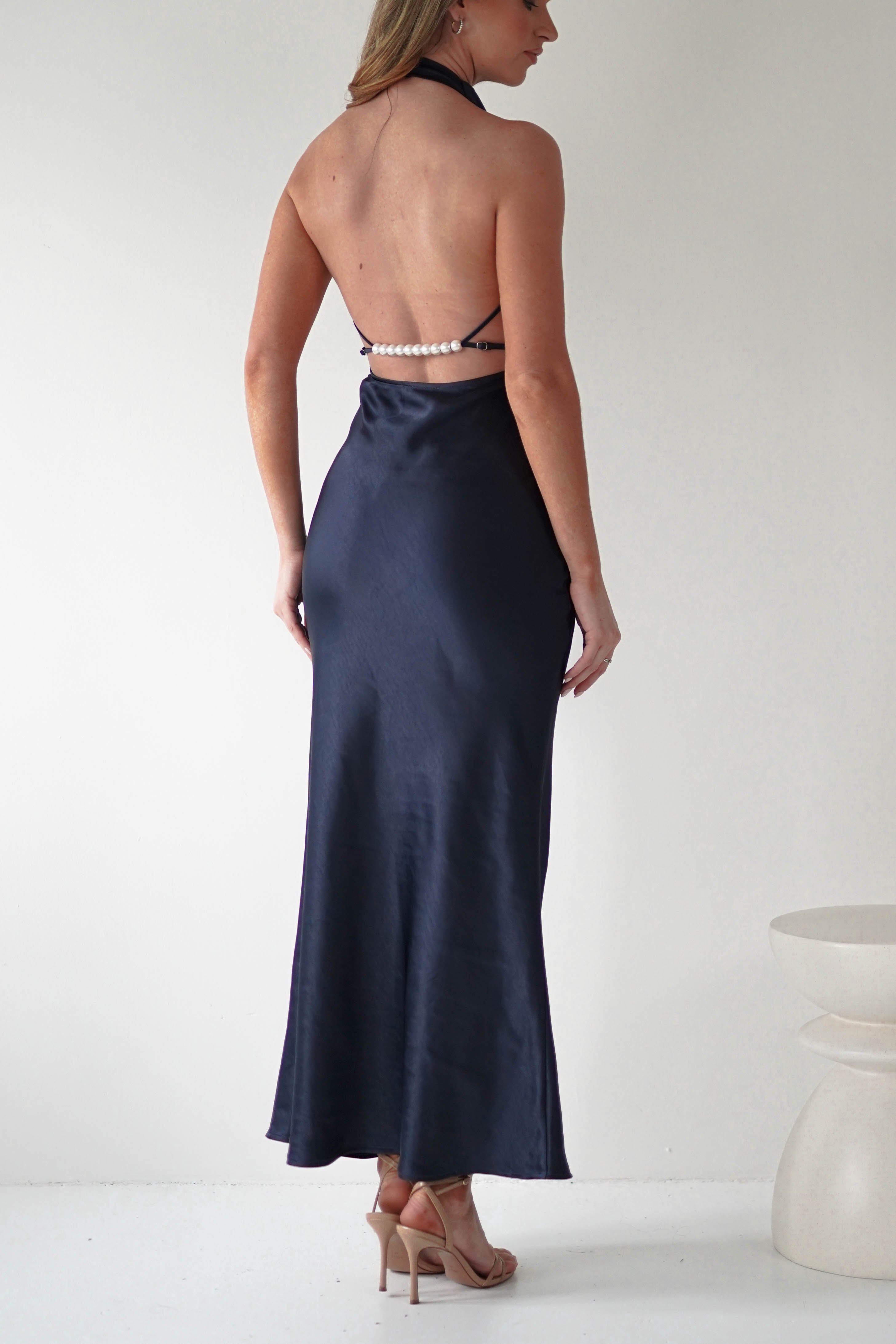 Capriana Pearl Back Maxi Dress | Navy