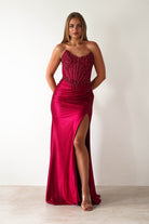 Caspian Embellished Bodycon Gown | Deep Red | Debs & Prom | Formal Gown | Oh Hello Clothing