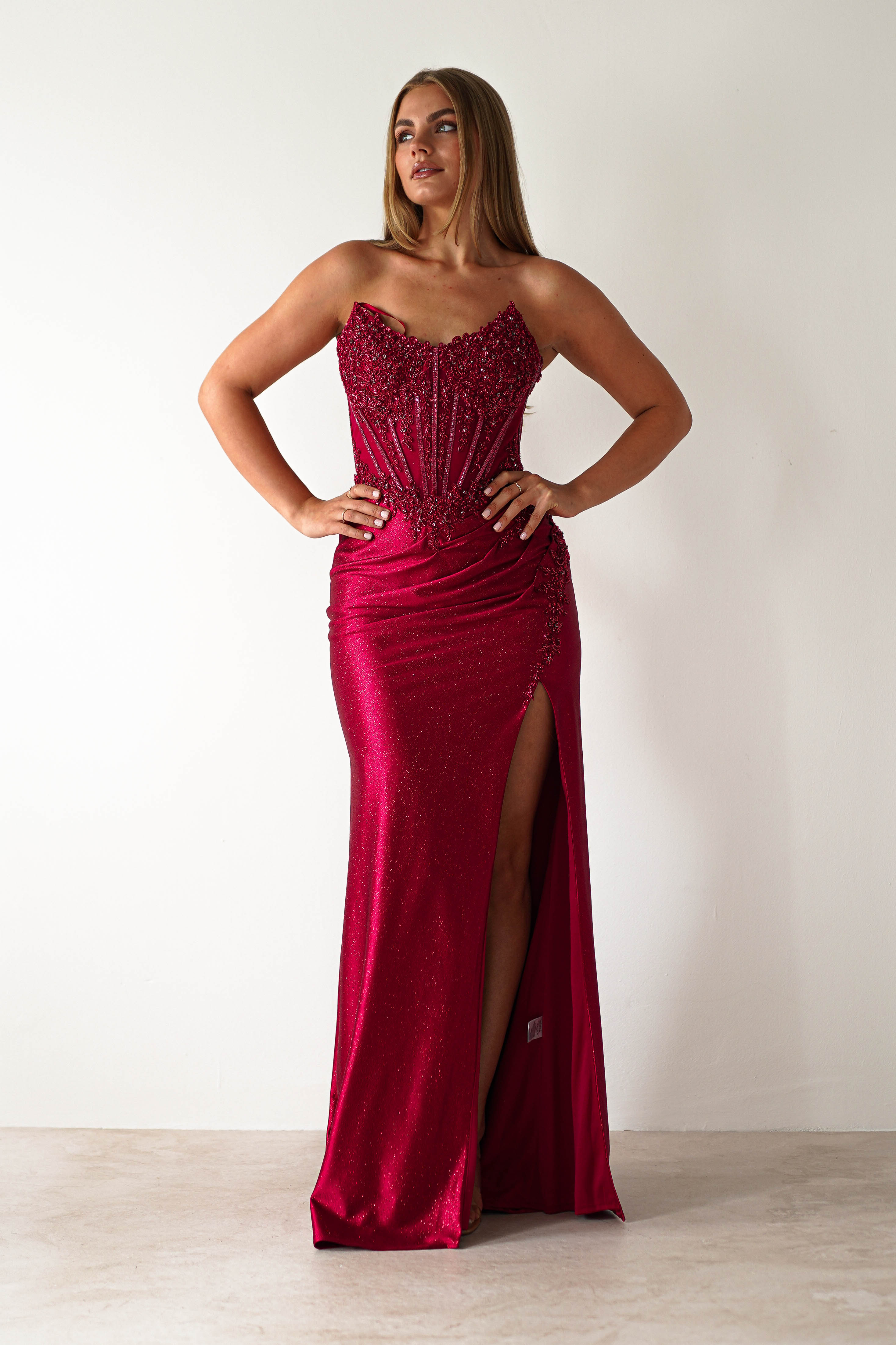 Caspian Embellished Bodycon Gown | Deep Red | Oh Hello Clothing | XS (6)