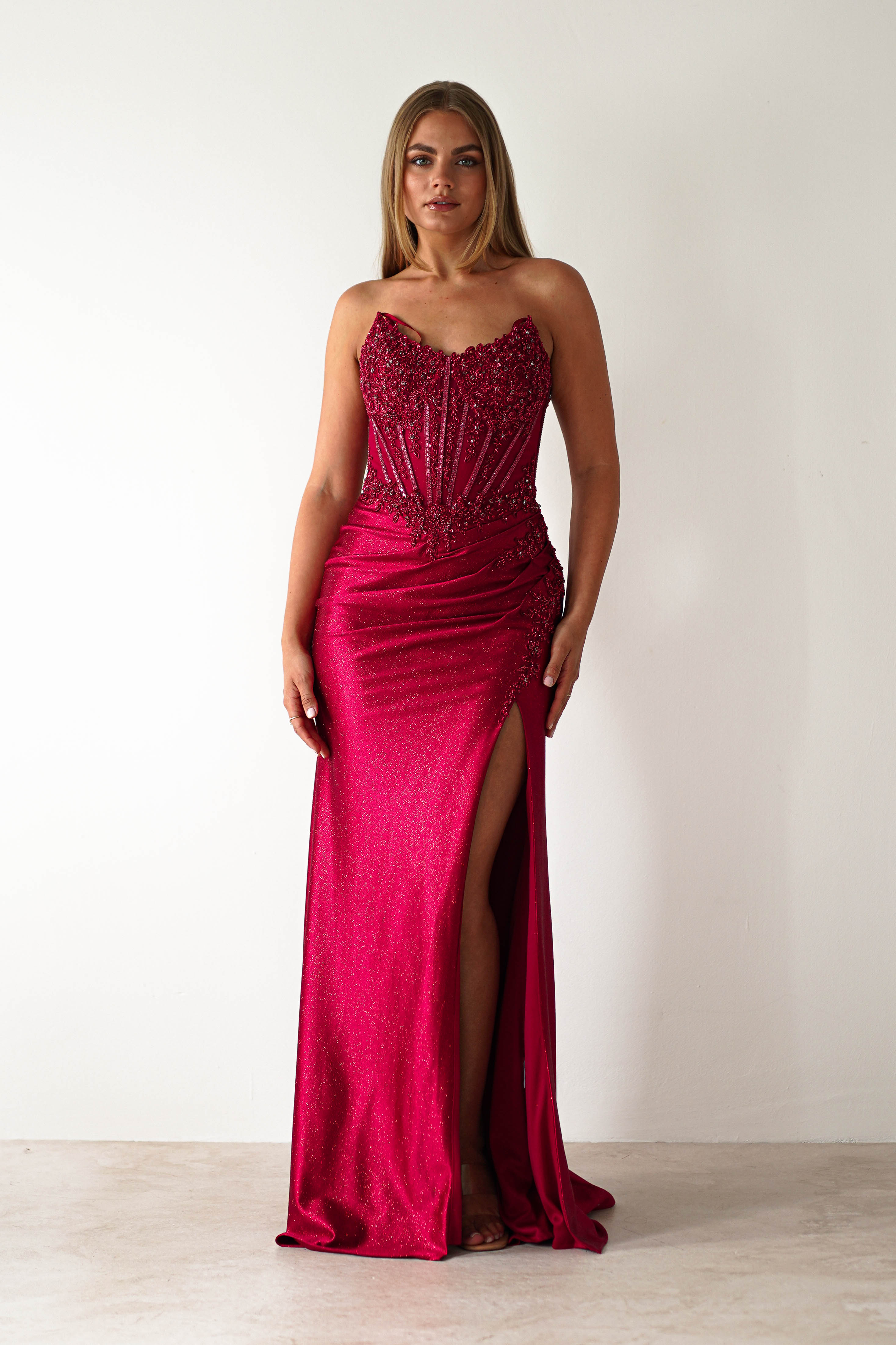 Caspian Embellished Bodycon Gown | Deep Red | Oh Hello Clothing | XS (6)