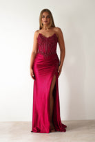 Caspian Embellished Bodycon Gown | Deep Red | Debs & Prom | Formal Gown | Oh Hello Clothing