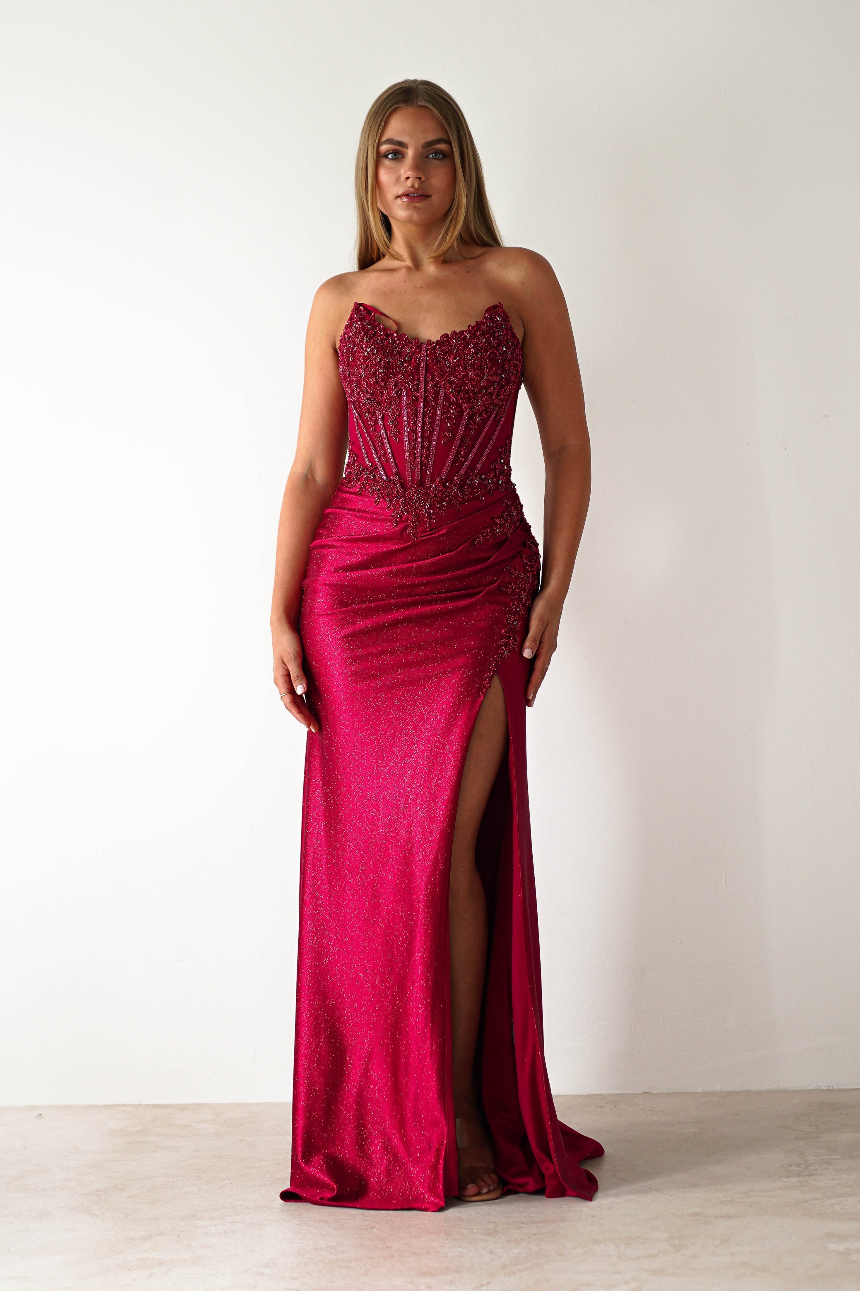 Caspian Embellished Bodycon Gown | Deep Red | Oh Hello Clothing | XS (6)