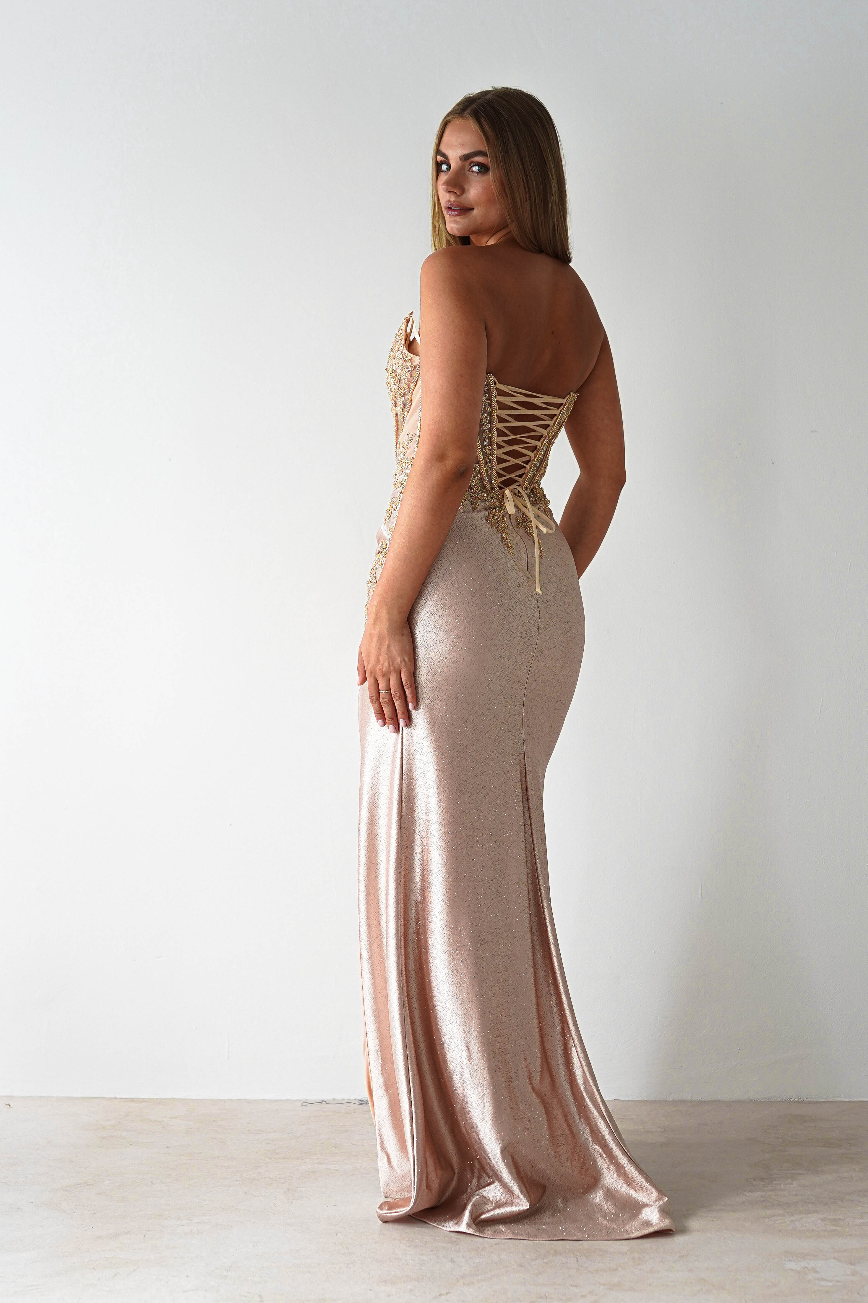 Caspian Embellished Bodycon Gown | Gold | Oh Hello Clothing | XXS (4)