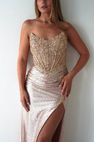 Caspian Embellished Bodycon Gown | Gold | Debs & Prom | Formal Gown | Oh Hello Clothing