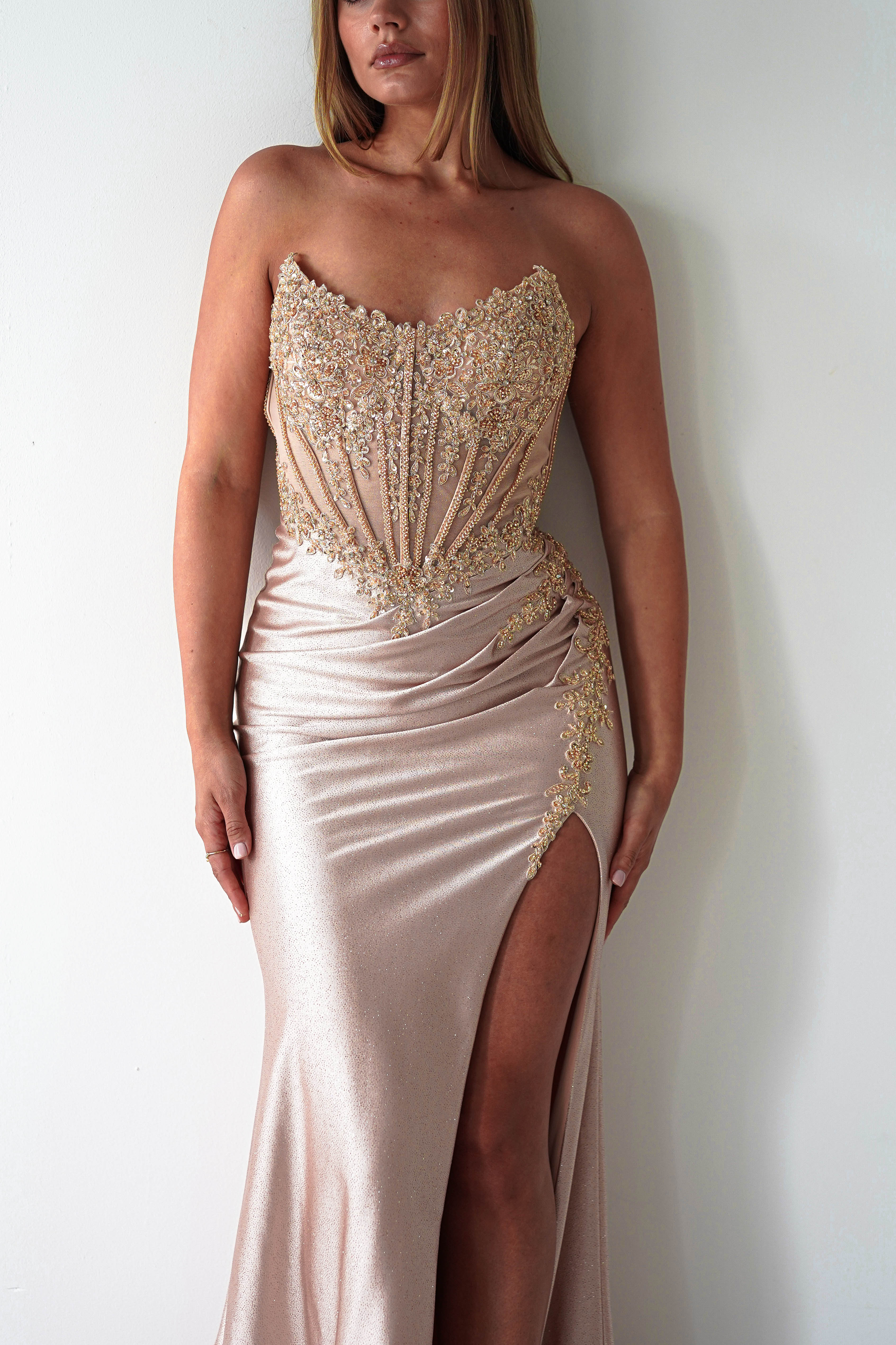 Caspian Embellished Bodycon Gown | Gold | Oh Hello Clothing | XXS (4)