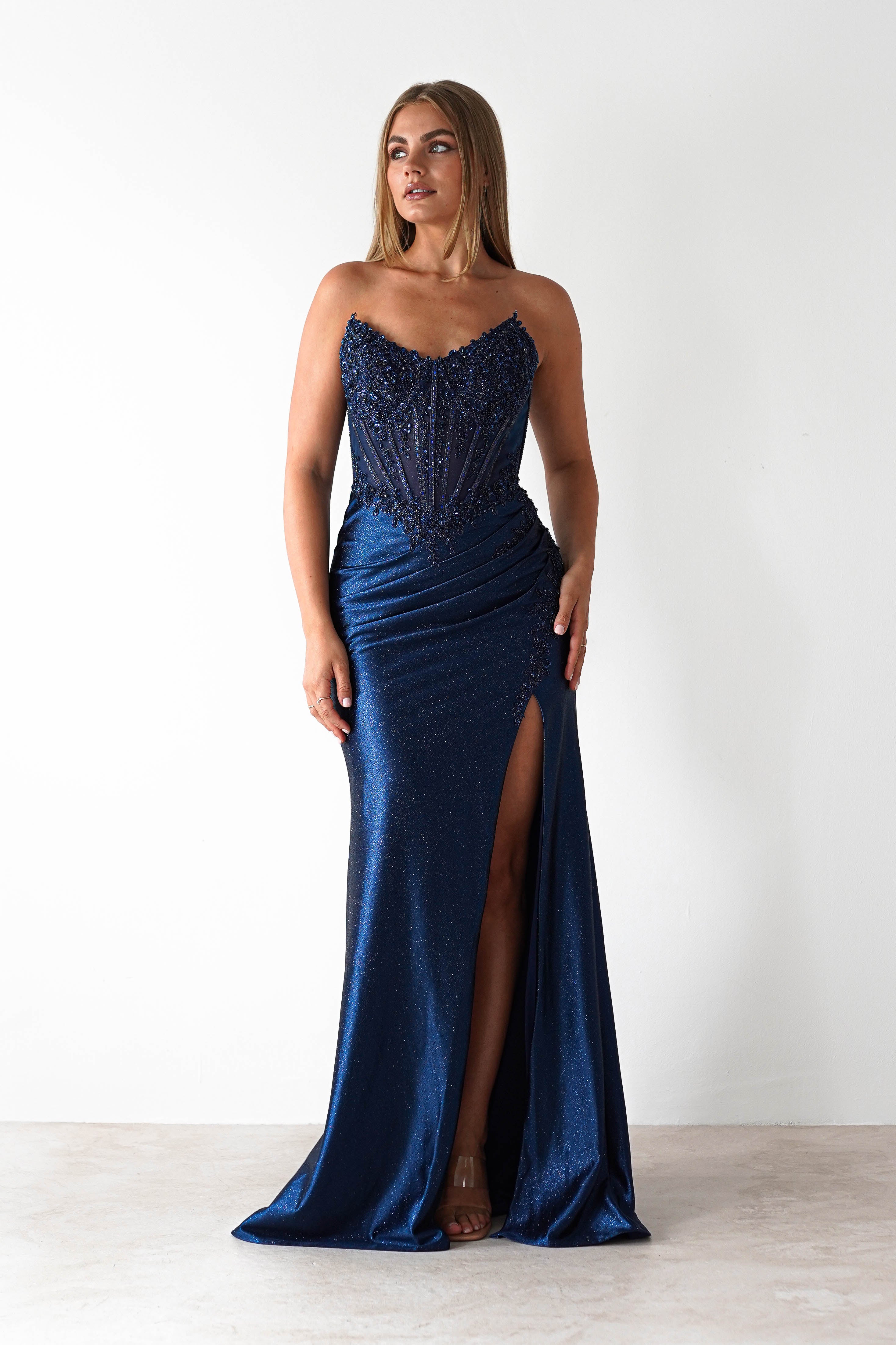 Caspian Embellished Bodycon Gown | Navy | Oh Hello Clothing | XXS (4)